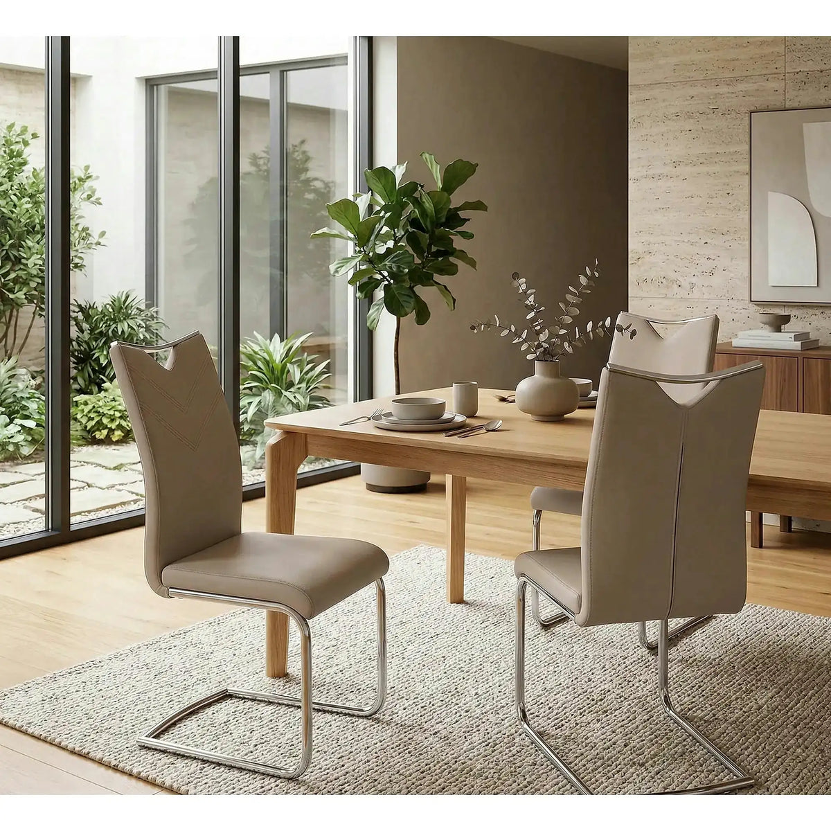 Scaune bucatarie inox K224, cappuccino/crom, piele ecologica/metal, 44x54x100 cm