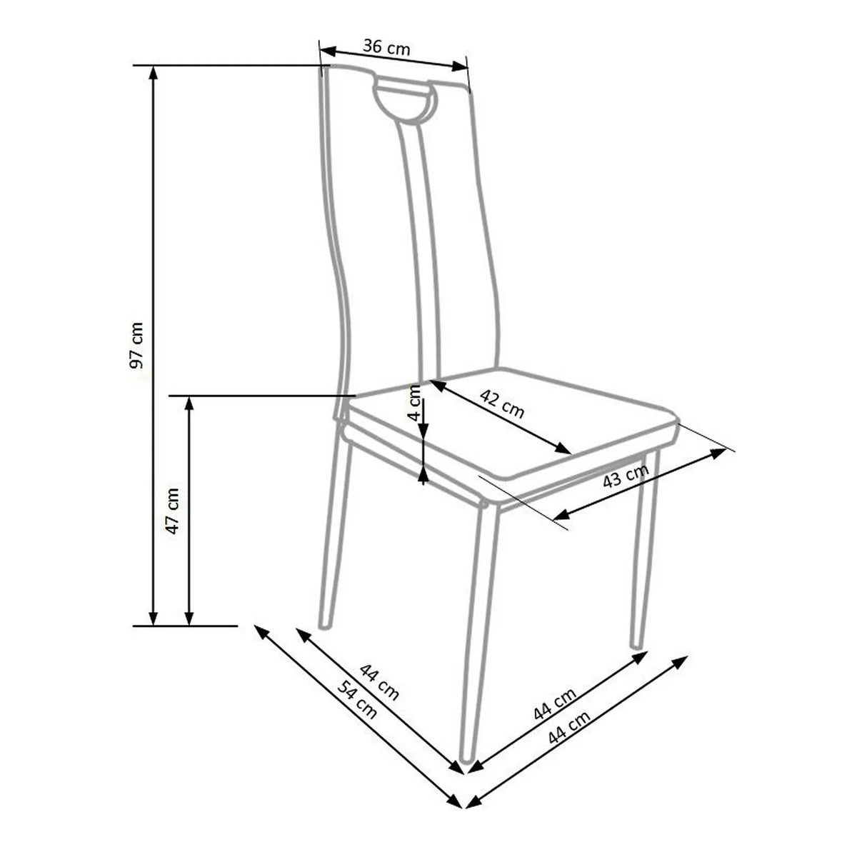 Scaune dining K202, negru/crom, piele ecologica/metal, 44X54X97 CM