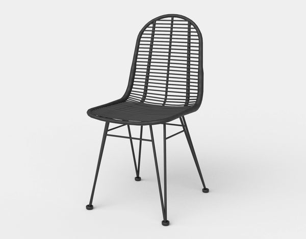 Scaun K337, negru, rattan natural/metal, 44x55x90 cm