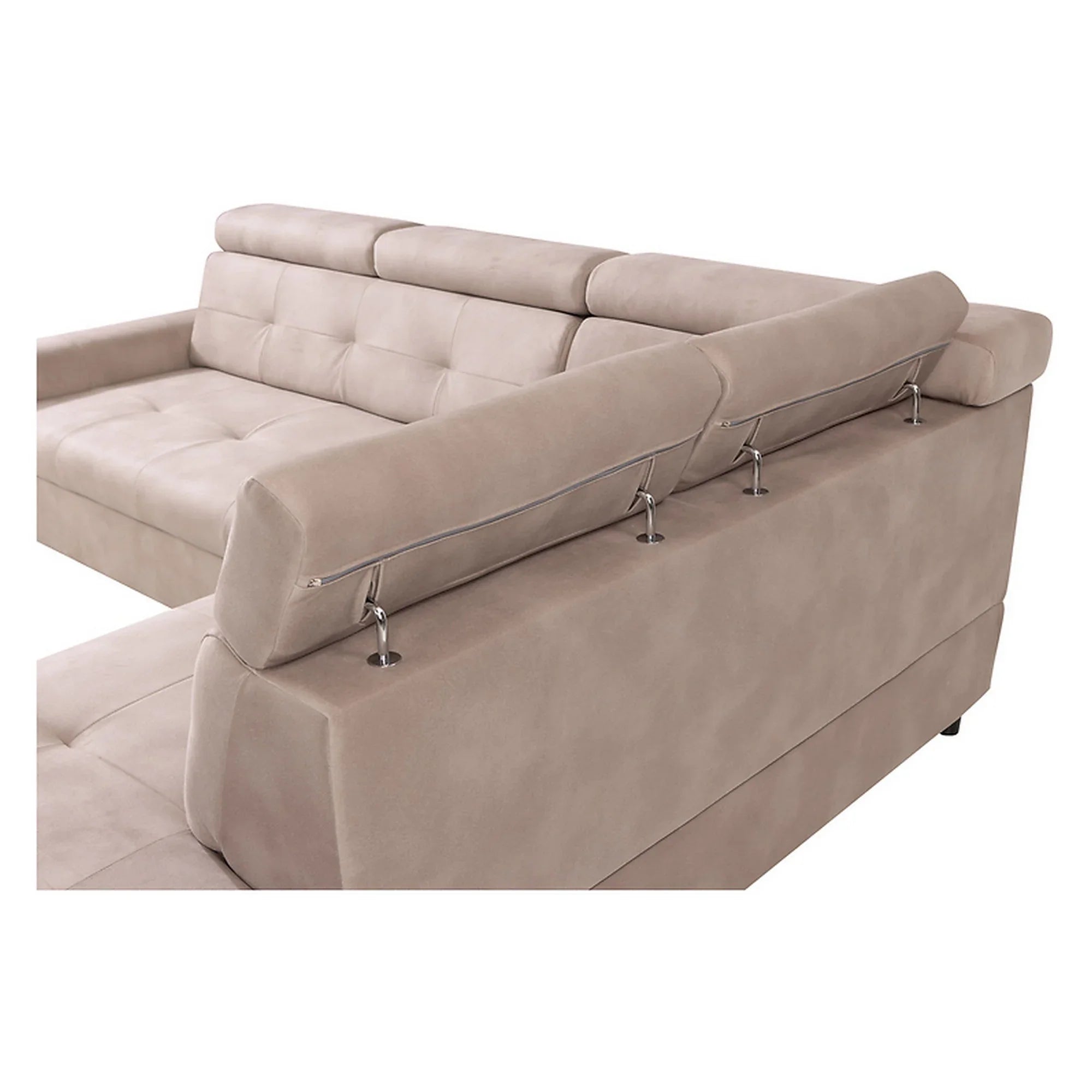 Coltar extensibil MATRAS, sezlong dreapta, stofa catifelata bej - Letto 11, cu lada depozitare si tetiere reglabile, 263x205x98 cm