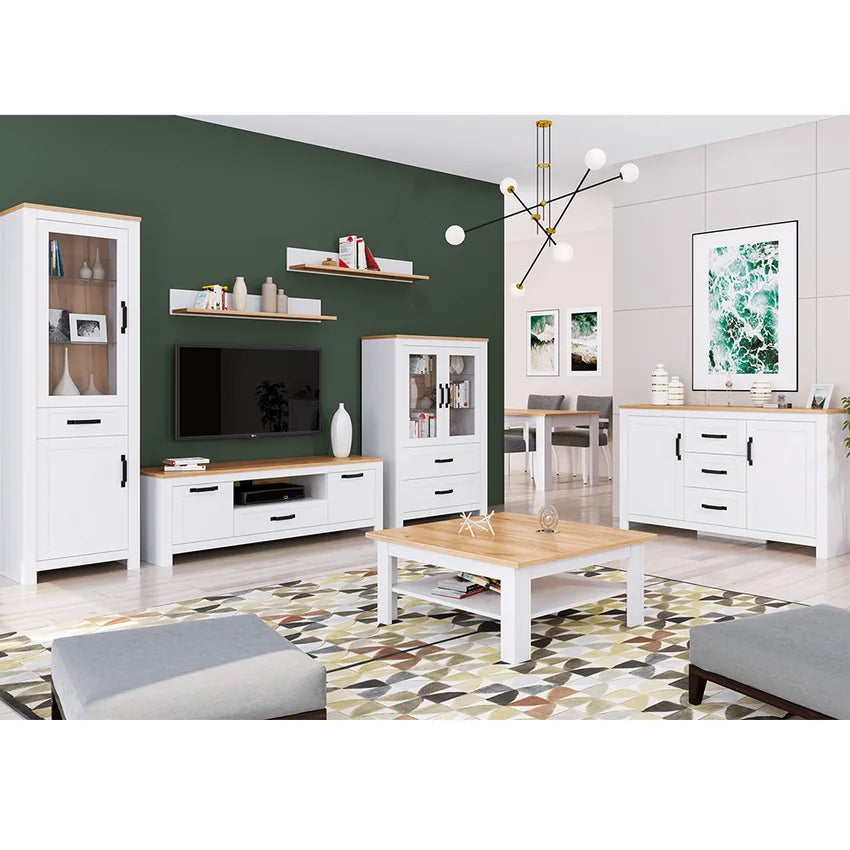 Vitrina LANZETTE K, alb/stejar craft auriu, DTD laminat, 94x41x140 cm
