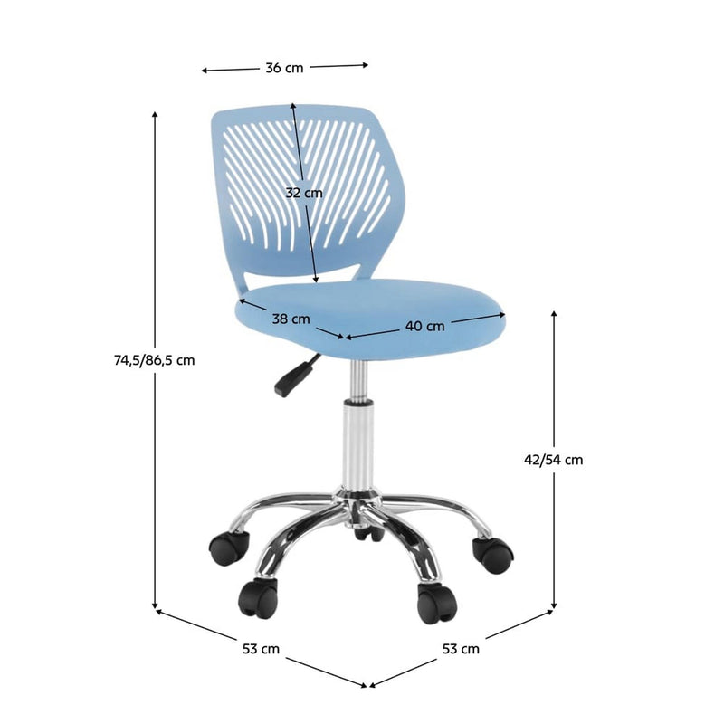Scaun de birou SELVA, albastru/crom, stofa/metal, 53x53x75/86 cm