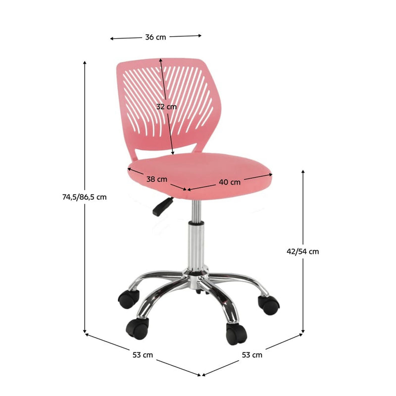 Scaun birou SELVA, roz/crom, stofa/metal, 53x53x75/87 cm