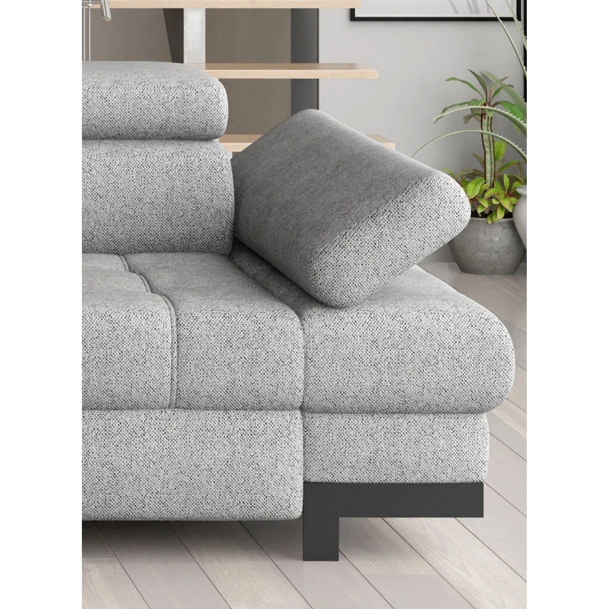 Coltar extensibil SELVA MINI, sezlong stanga, stofa catifelata galben - Terra 48, Gama Premium, cu lada depozitare, 270x173x95 cm