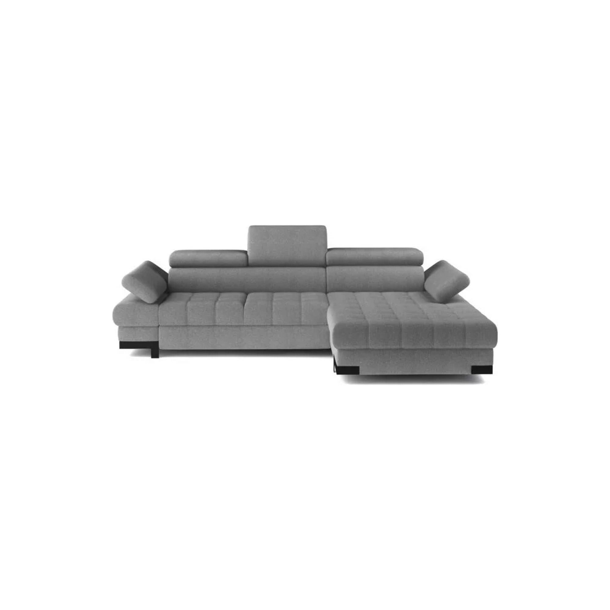 Coltar extensibil SELVA MINI, sezlong dreapta, stofa catifelata gri - Palladium 15, Gama Premium, cu lada depozitare si tetiere reglabile, 270x173x95 cm