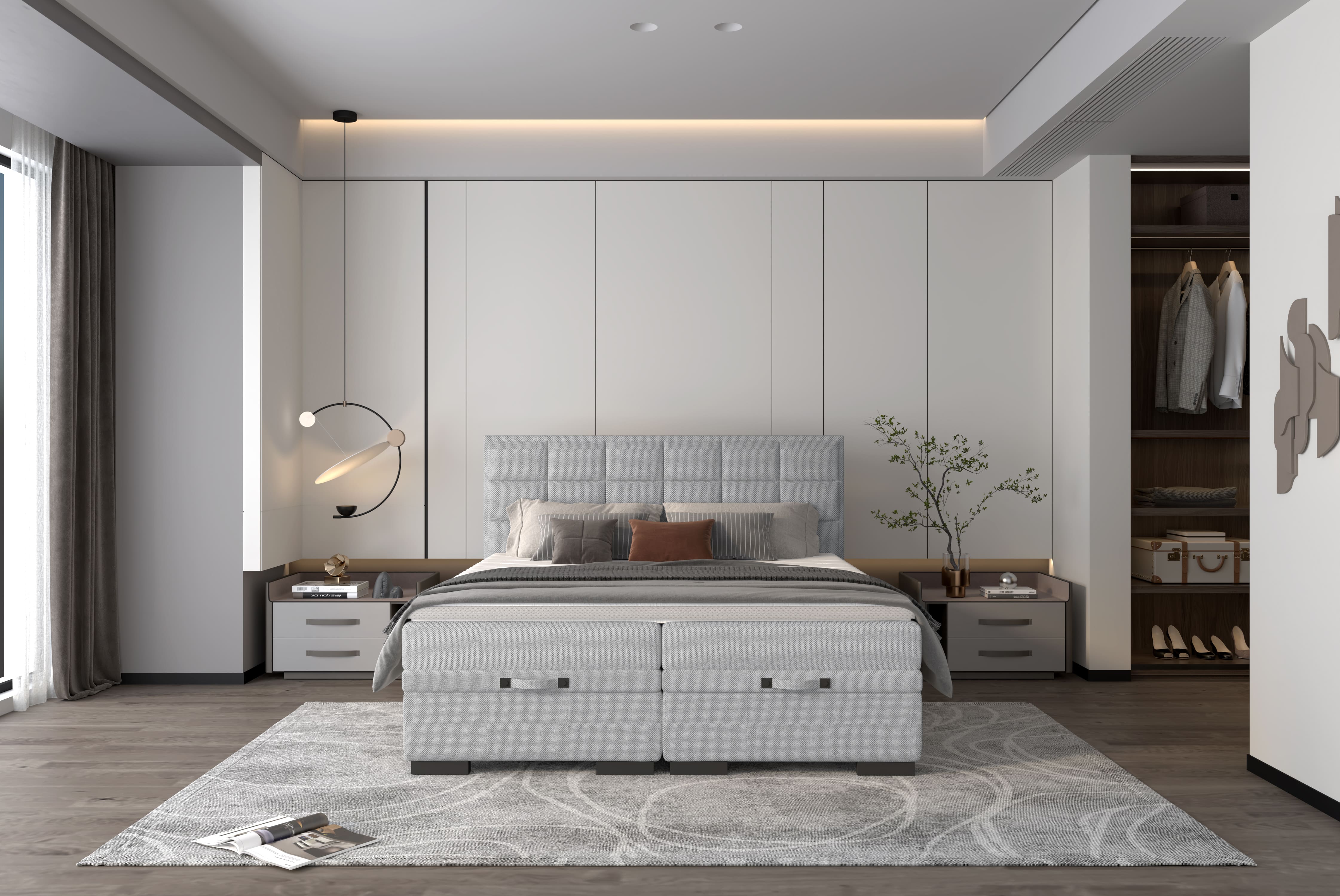 Pat boxspring SEMENO 160x200, personalizabil materiale Gama Oferta Avantaj, cu saltele, spatiu depozitare si topper
