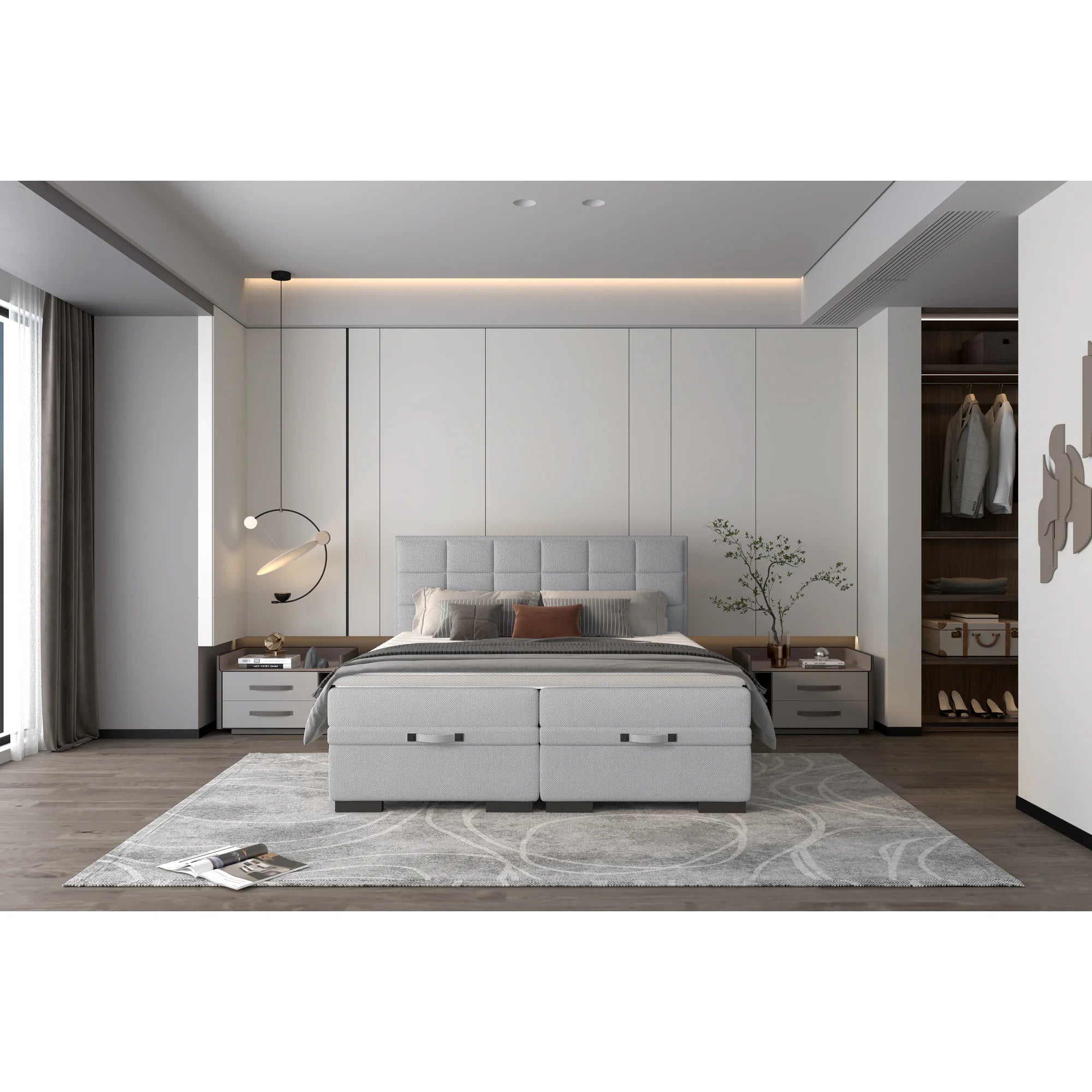 Pat boxspring SEMENO 160x200, personalizabil materiale Gama Oferta Avantaj, cu saltele, spatiu depozitare si topper