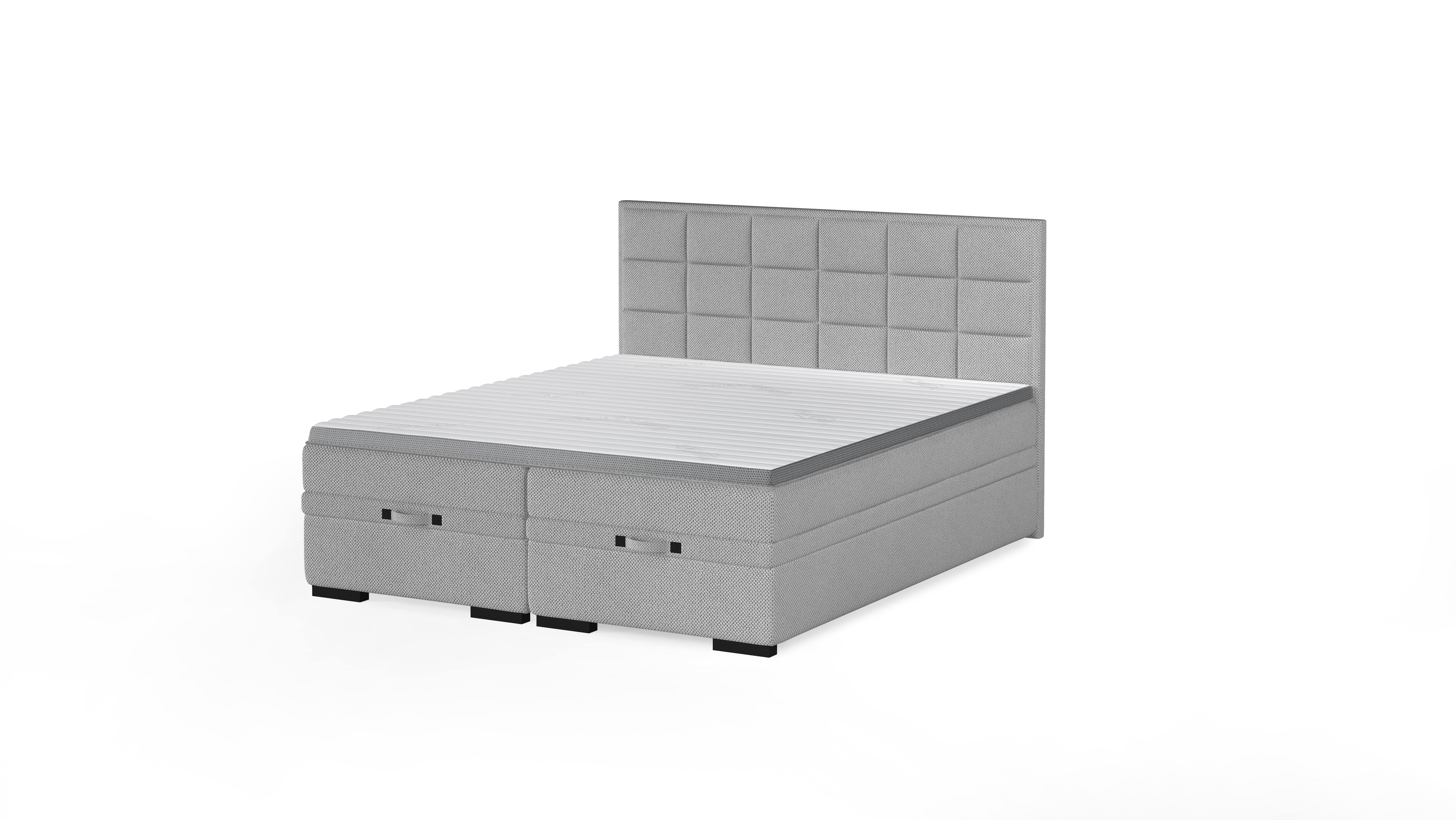 Pat boxspring SEMENO 160x200, personalizabil materiale Gama Oferta Avantaj, cu saltele, spatiu depozitare si topper