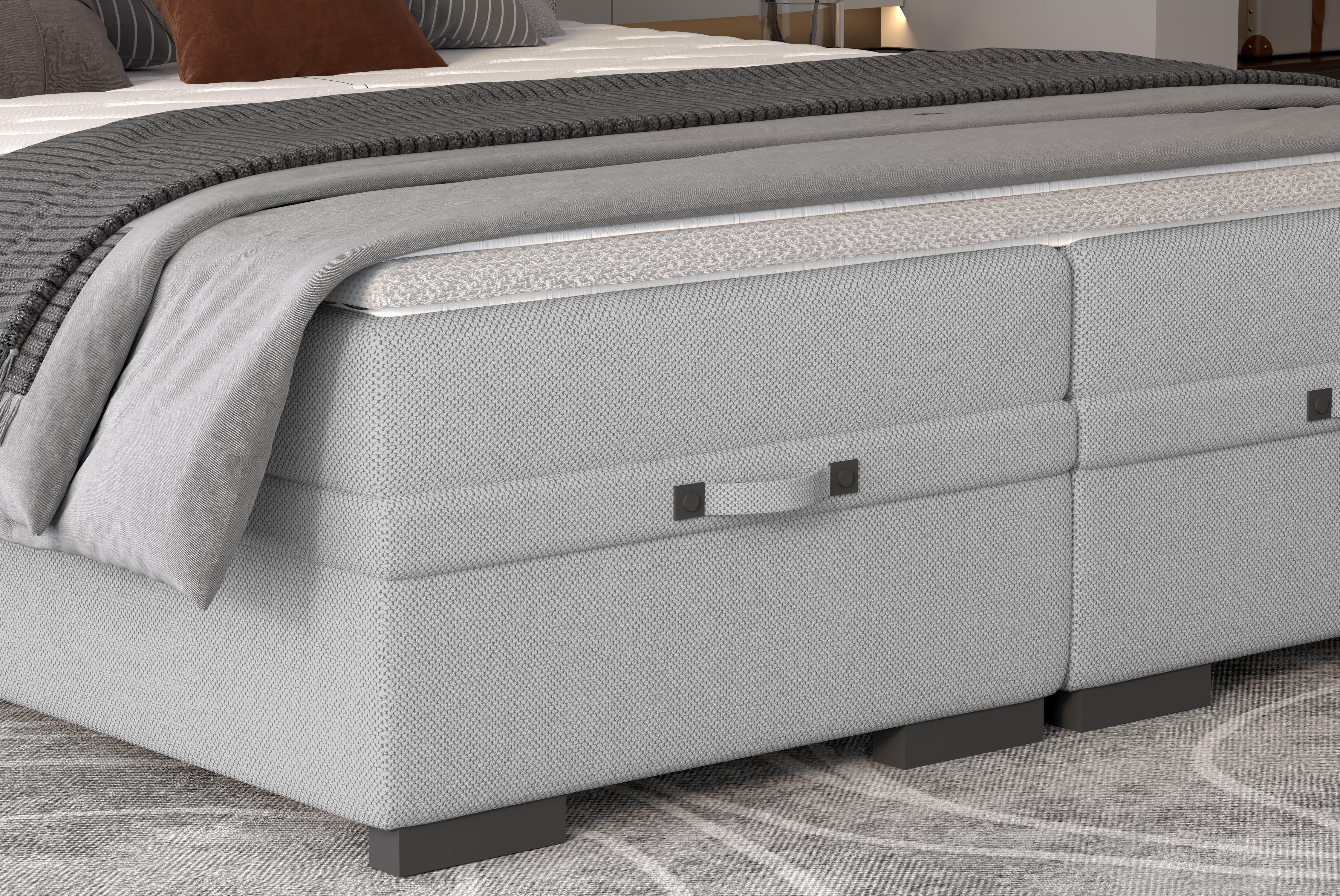 Pat boxspring SEMENO 160x200, personalizabil materiale Gama Oferta Avantaj, cu saltele, spatiu depozitare si topper