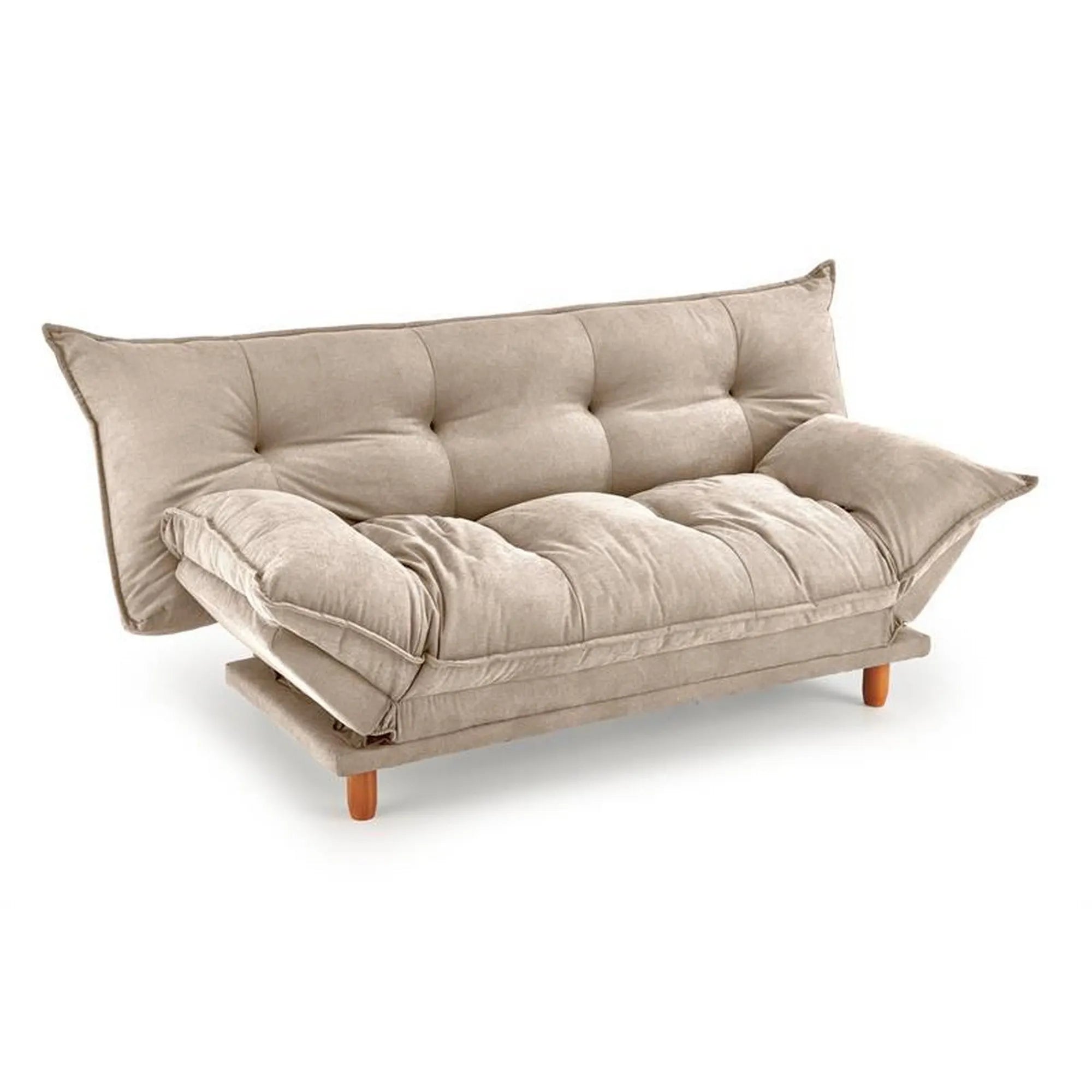 Canapea extensibila PILLOW, bej, stofa/lemn, 190x100x85 cm