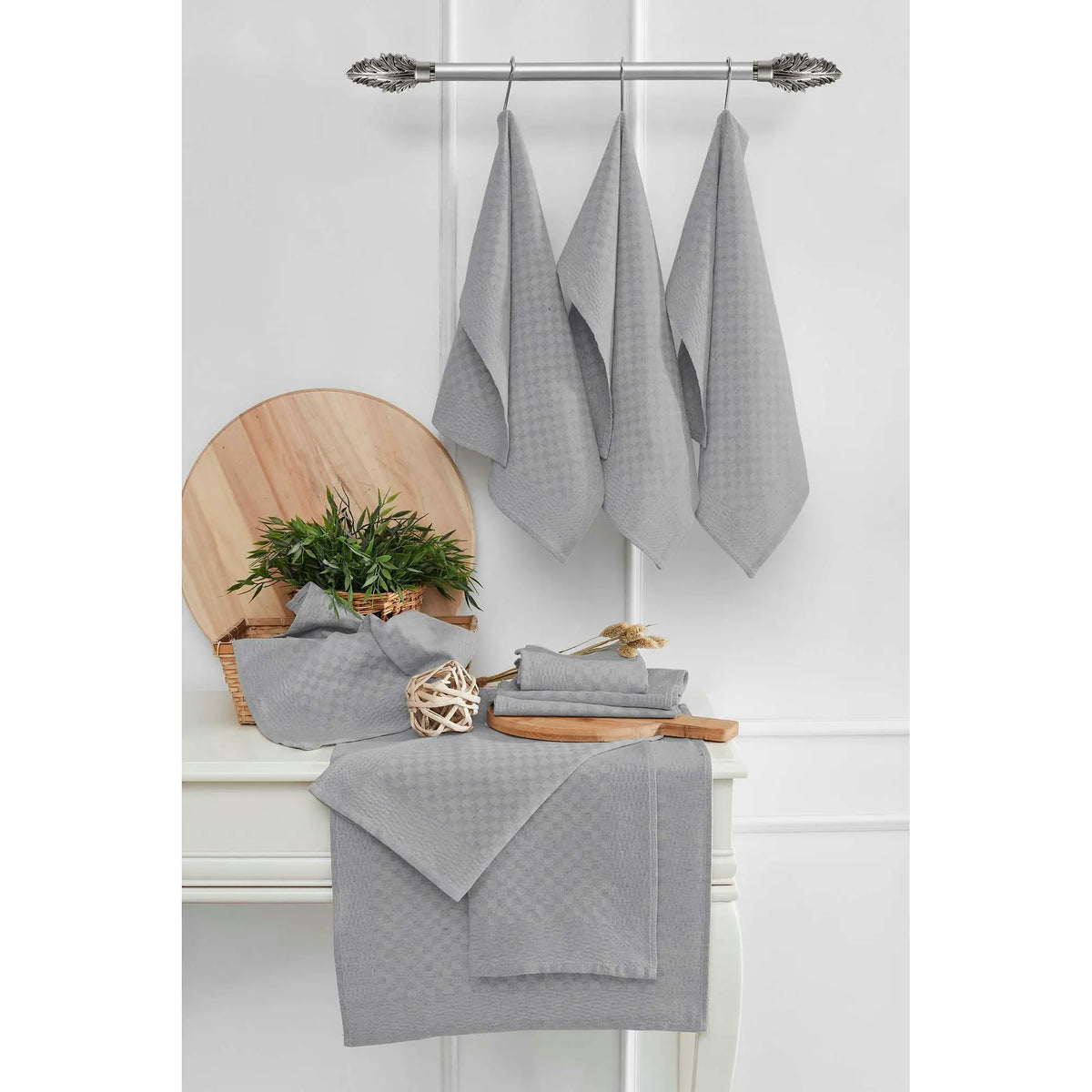 Set 10 prosoape bucătărie LOLA, gri închis, bumbac, 40x60 cm