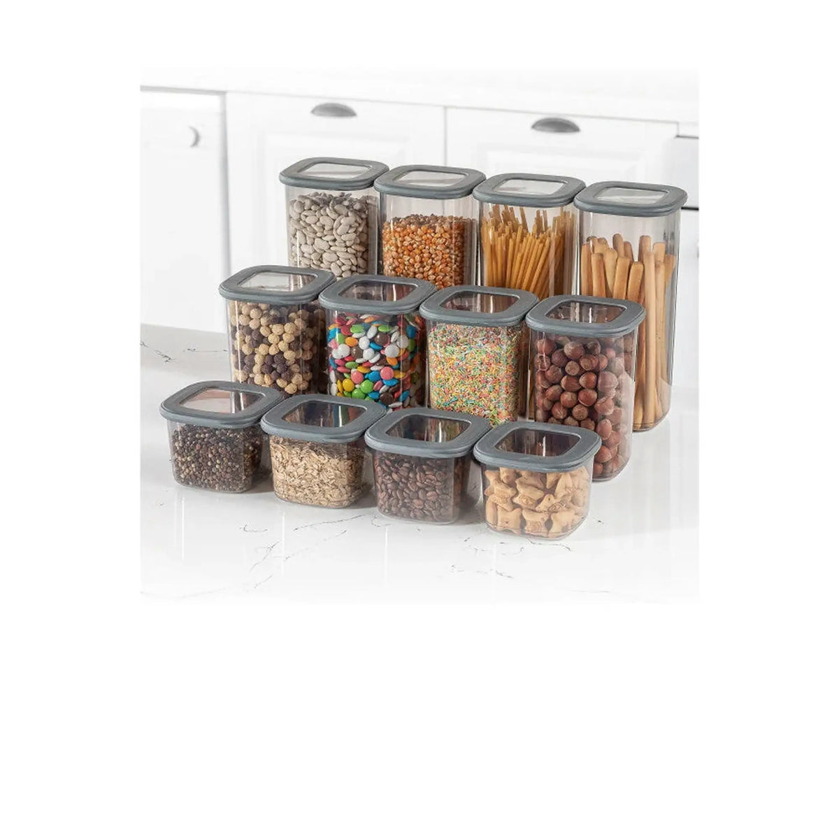 Set 12 cutii depozitare BNMPOLYAS12-51217, gri antracit, plastic