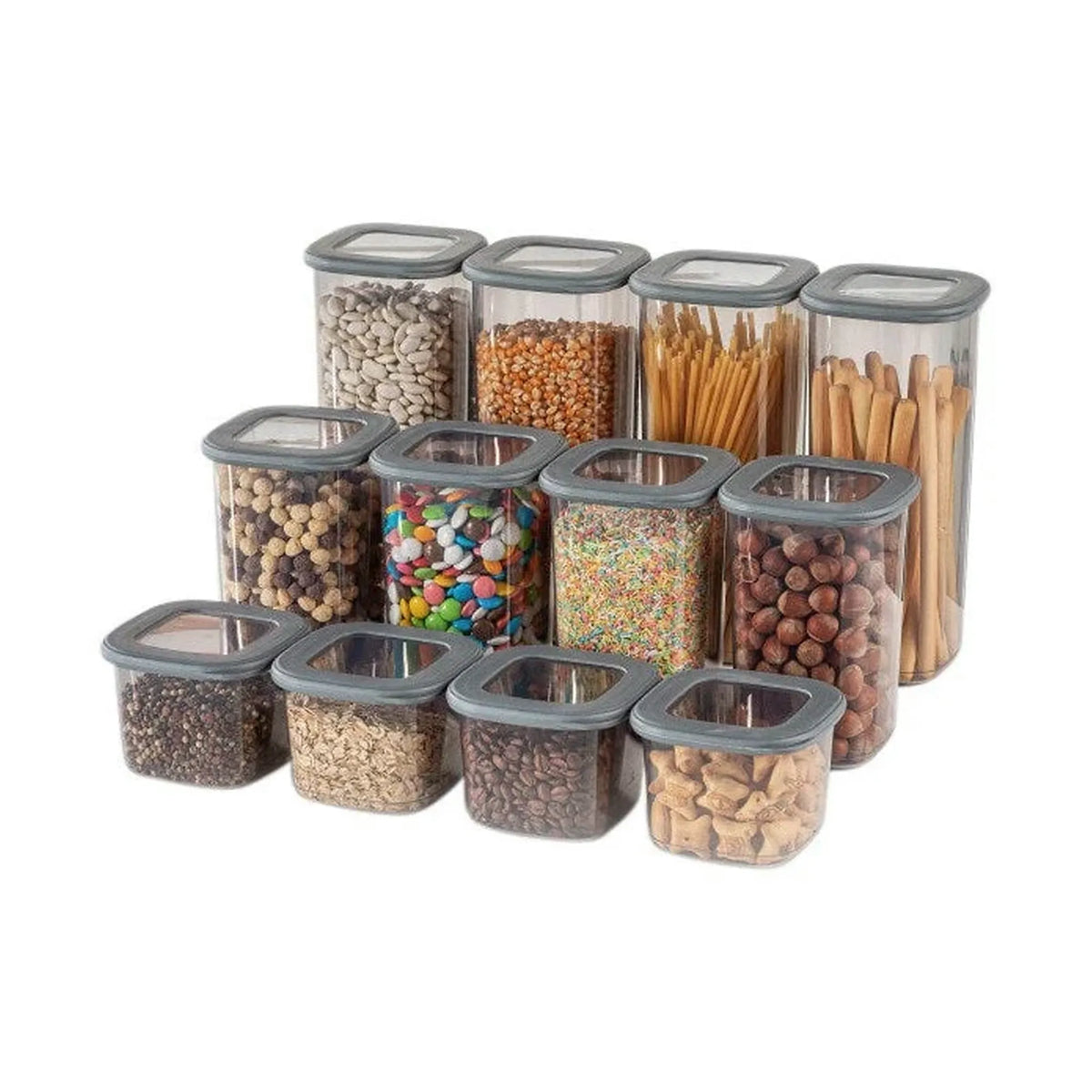 Set 12 cutii depozitare BNMPOLYAS12-51217, gri antracit, plastic