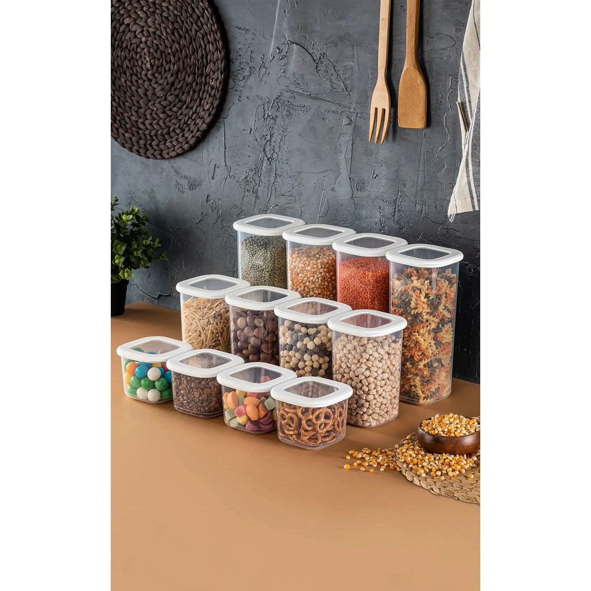 Set 12 cutii depozitare BNMPOLYWS12-51217, alb, plastic