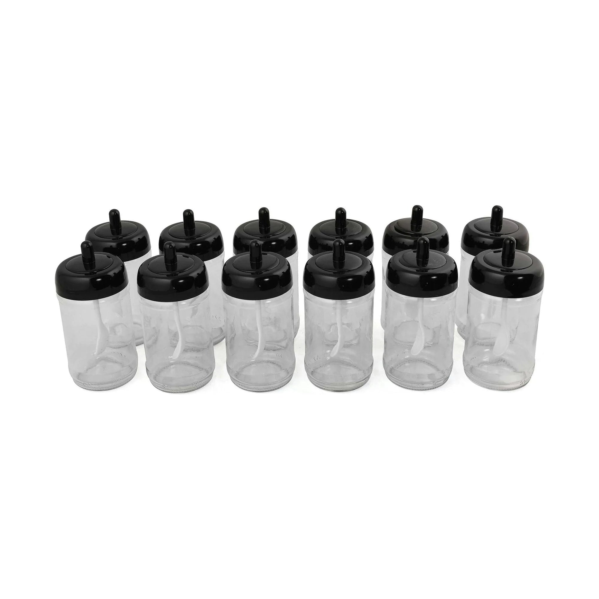 Set 12 recipiente condimente 430KSV1468, transparent/negru, sticla, 300 ml