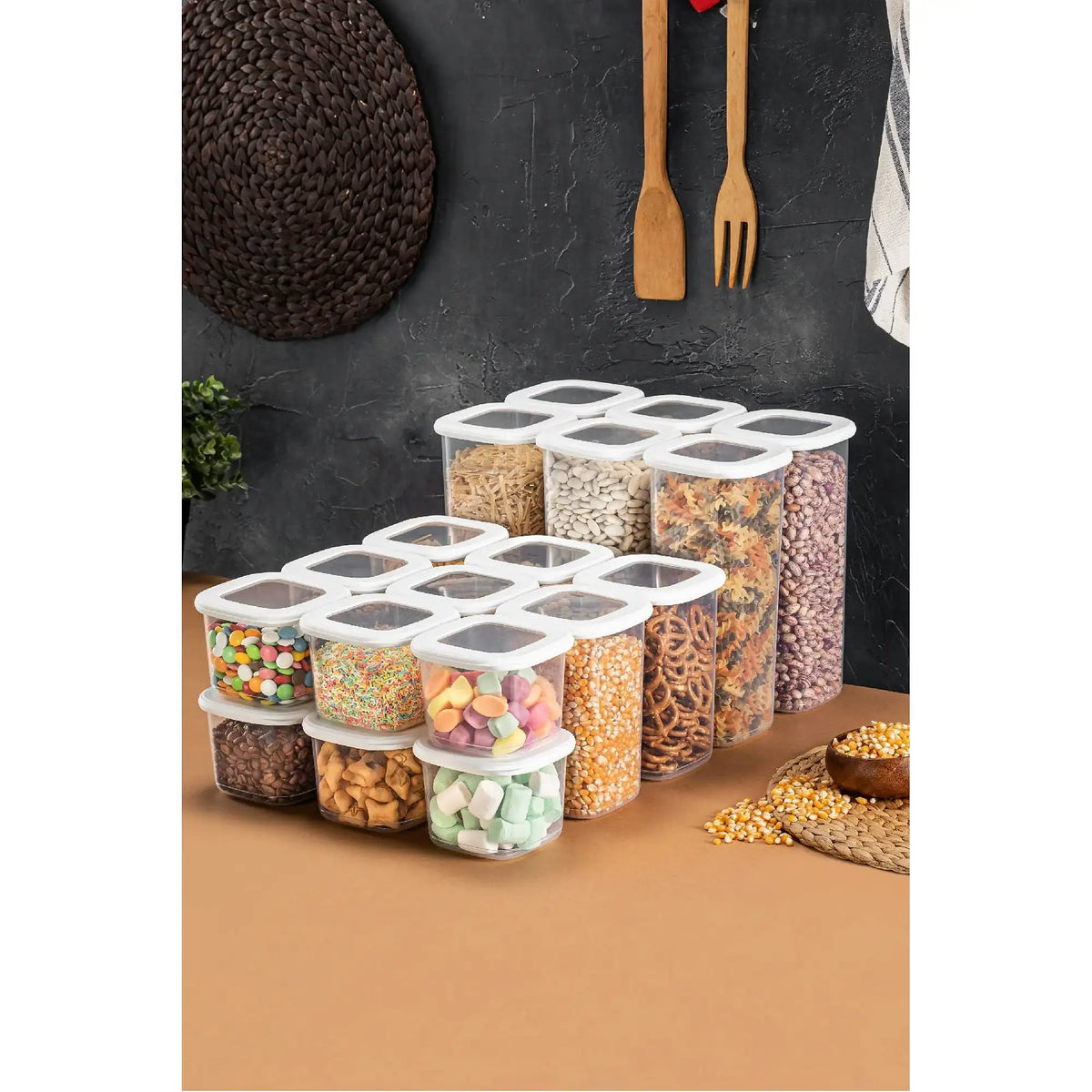 Set 18 cutii depozitare BNMPOLYWS18-51217, alb, plastic