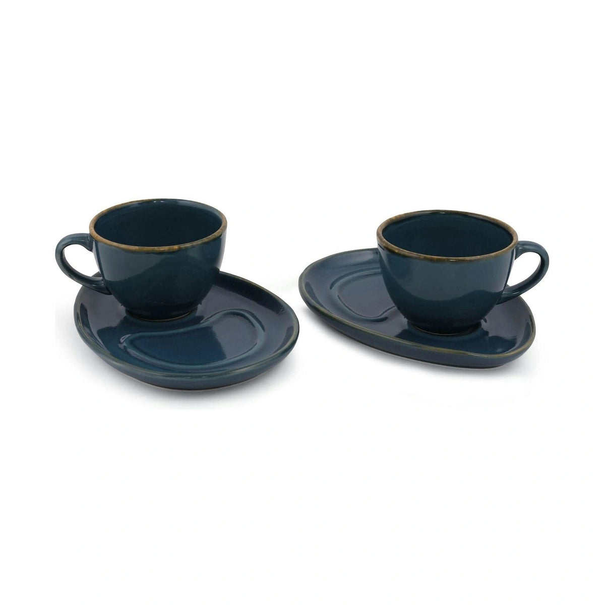 Set 2 cesti cu 2 farfurii 275KRM1495, turcoaz, ceramica, 215 ml