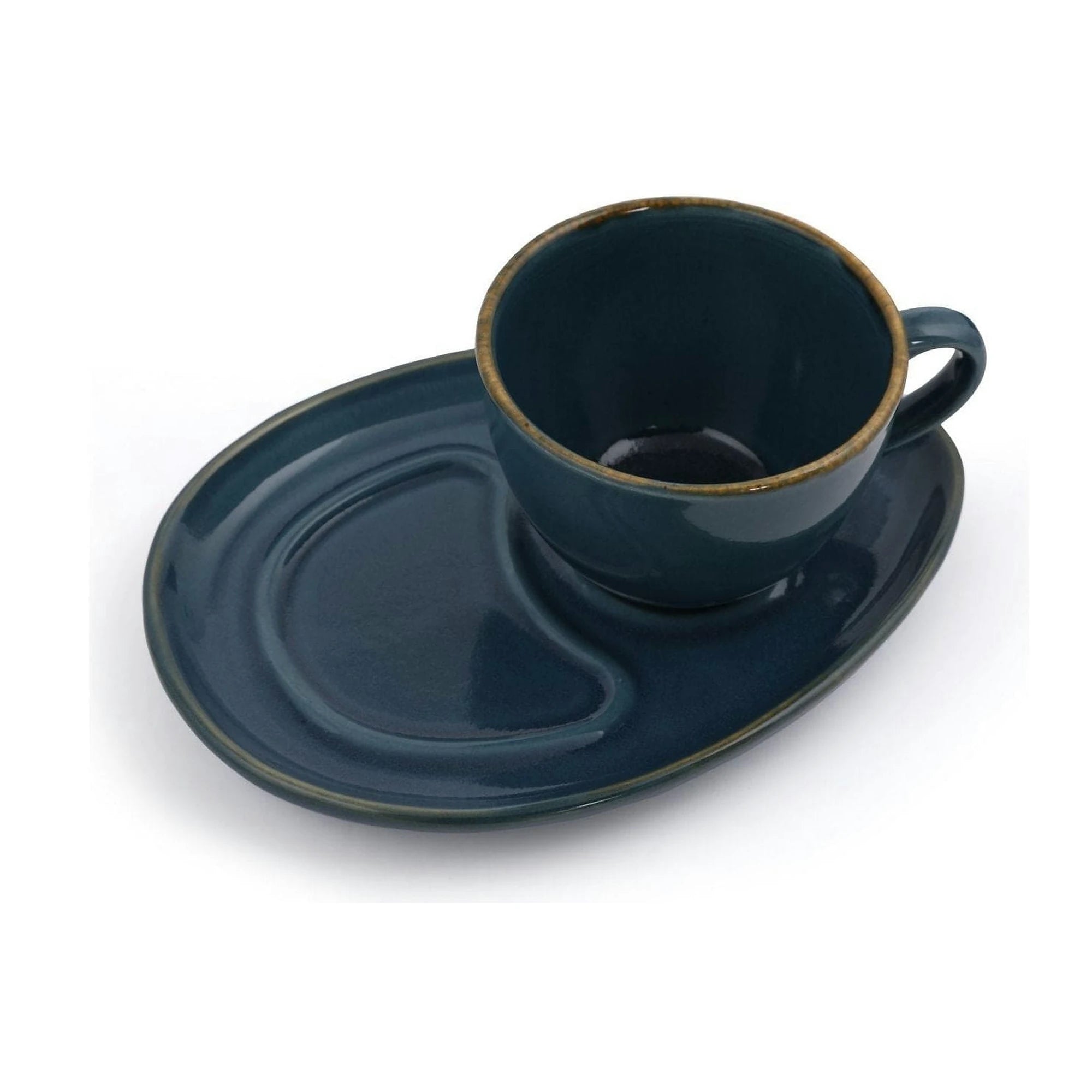 Set 2 cesti cu 2 farfurii 275KRM1495, turcoaz, ceramica, 215 ml