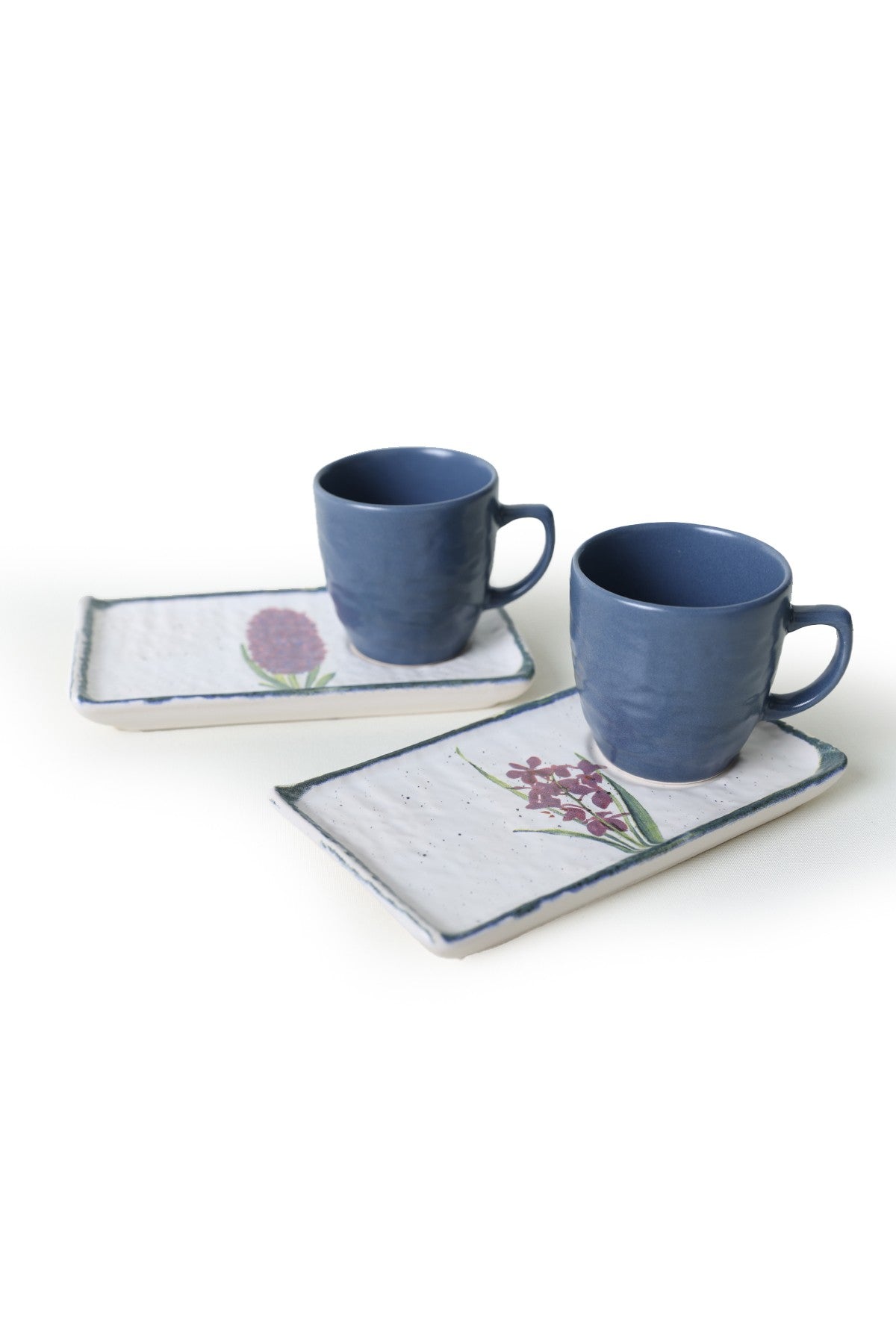 Set 2 cesti cu 2 farfurii 275KRM2241, albastru/alb, ceramica, 100 ml