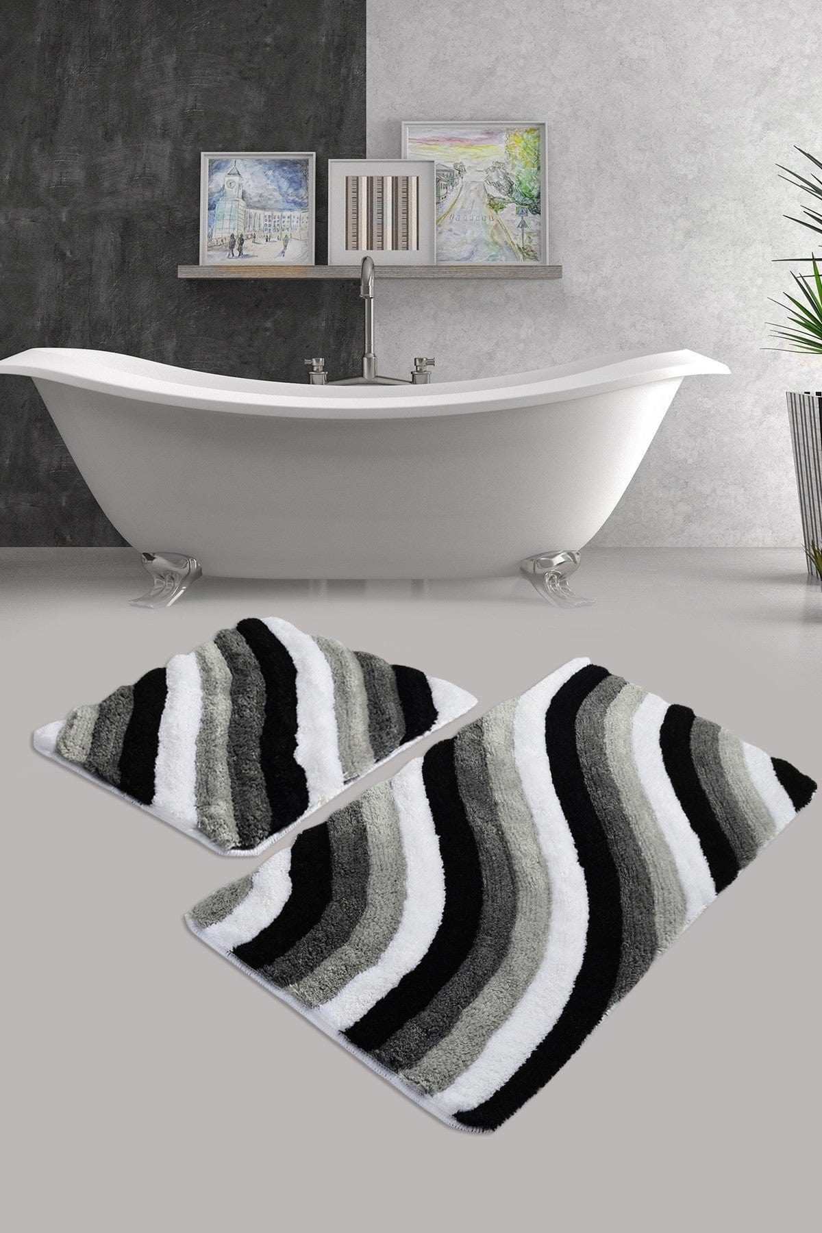 Set 2 covorase 359CHL2230, forma dreptunghiulara, acril, negru/gri/alb