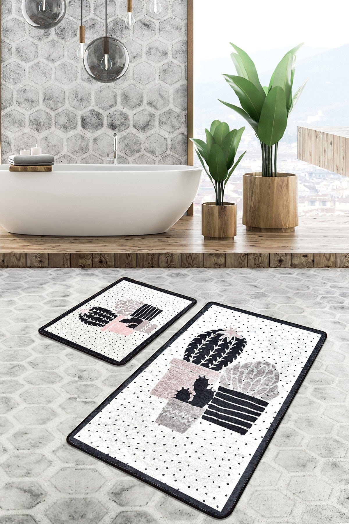 Set 2 covorase baie 359CHL2494, forma dreptunghiulara, poliester, multicolor