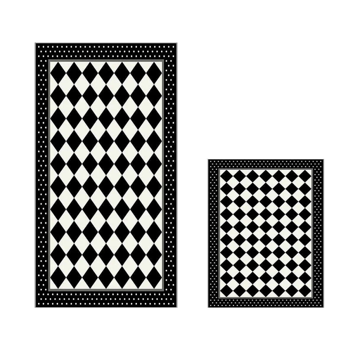 Set 2 covorase baie 510607, forma dreptunghiulara, poliester, negru/alb