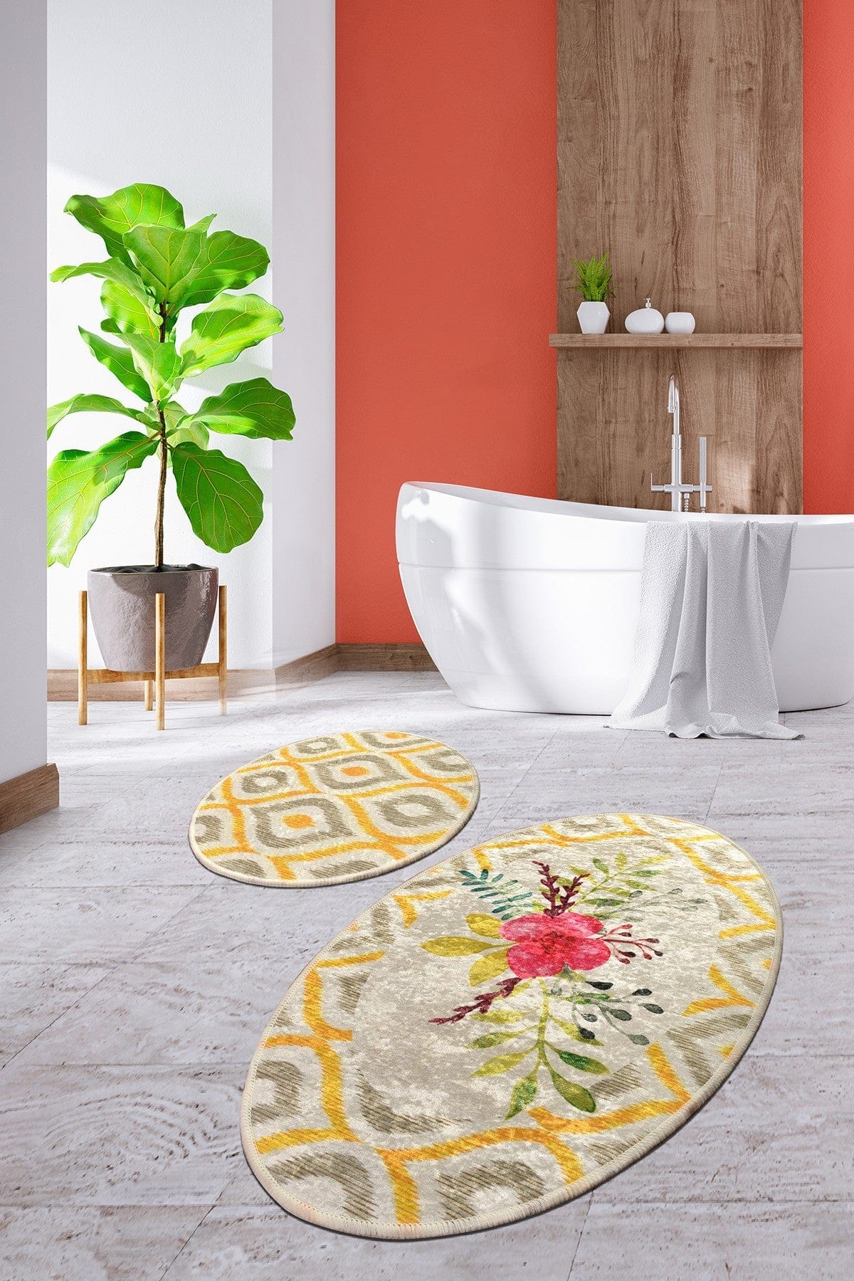 Set 2 covorase baie BLONDIE DJT, forma ovala, poliester, multicolor