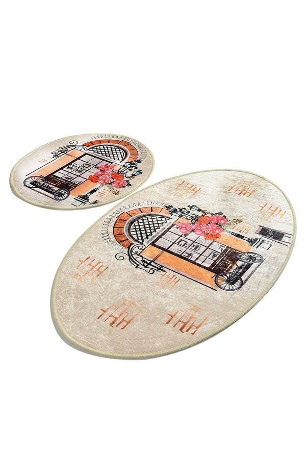 Set 2 covorase baie CAFE DJT, forma ovala, poliester, multicolor