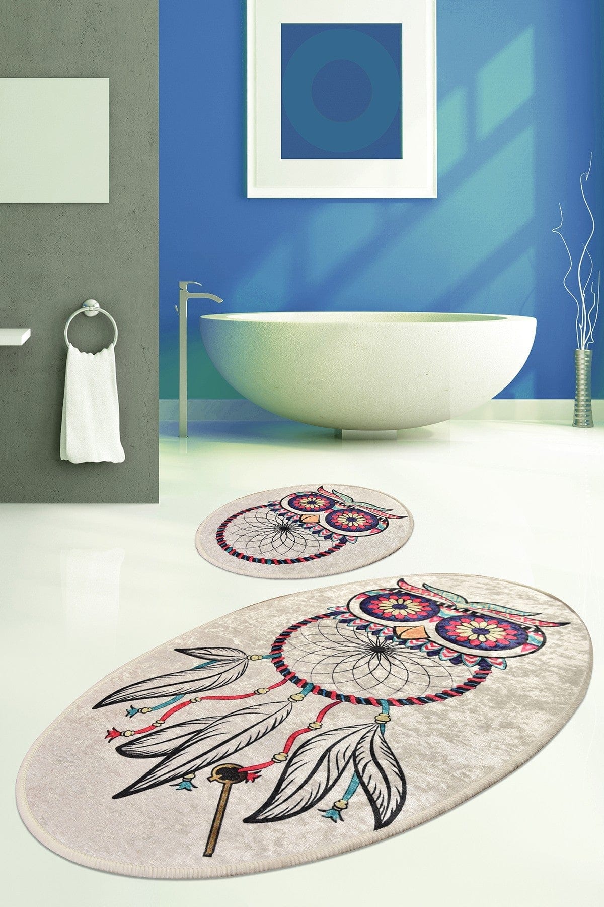 Set 2 covorase baie DREAM, forma ovala, poliester, multicolor