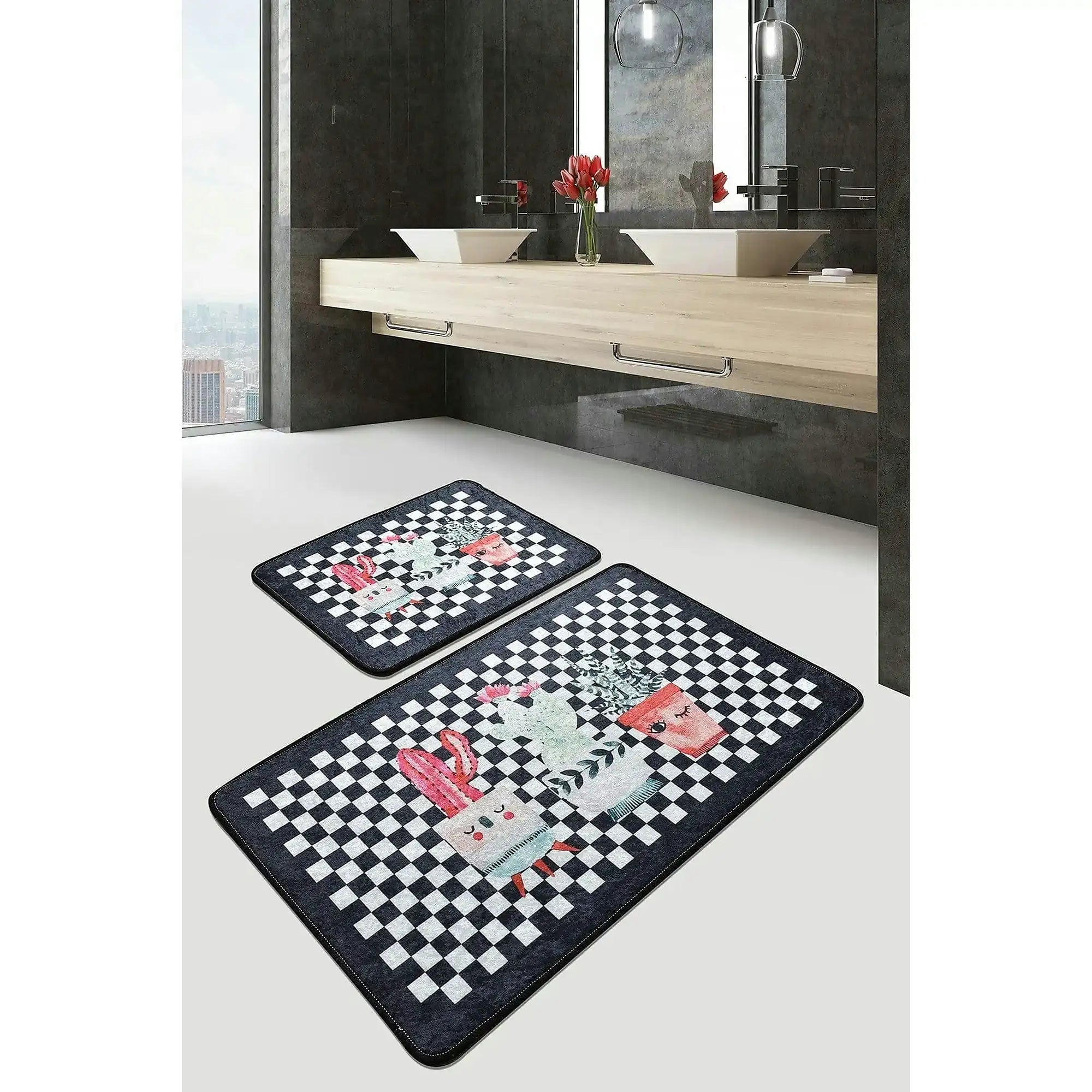 Set 2 covorase baie HAPPY HOUSE, forma dreptunghiulara, poliester, multicolor