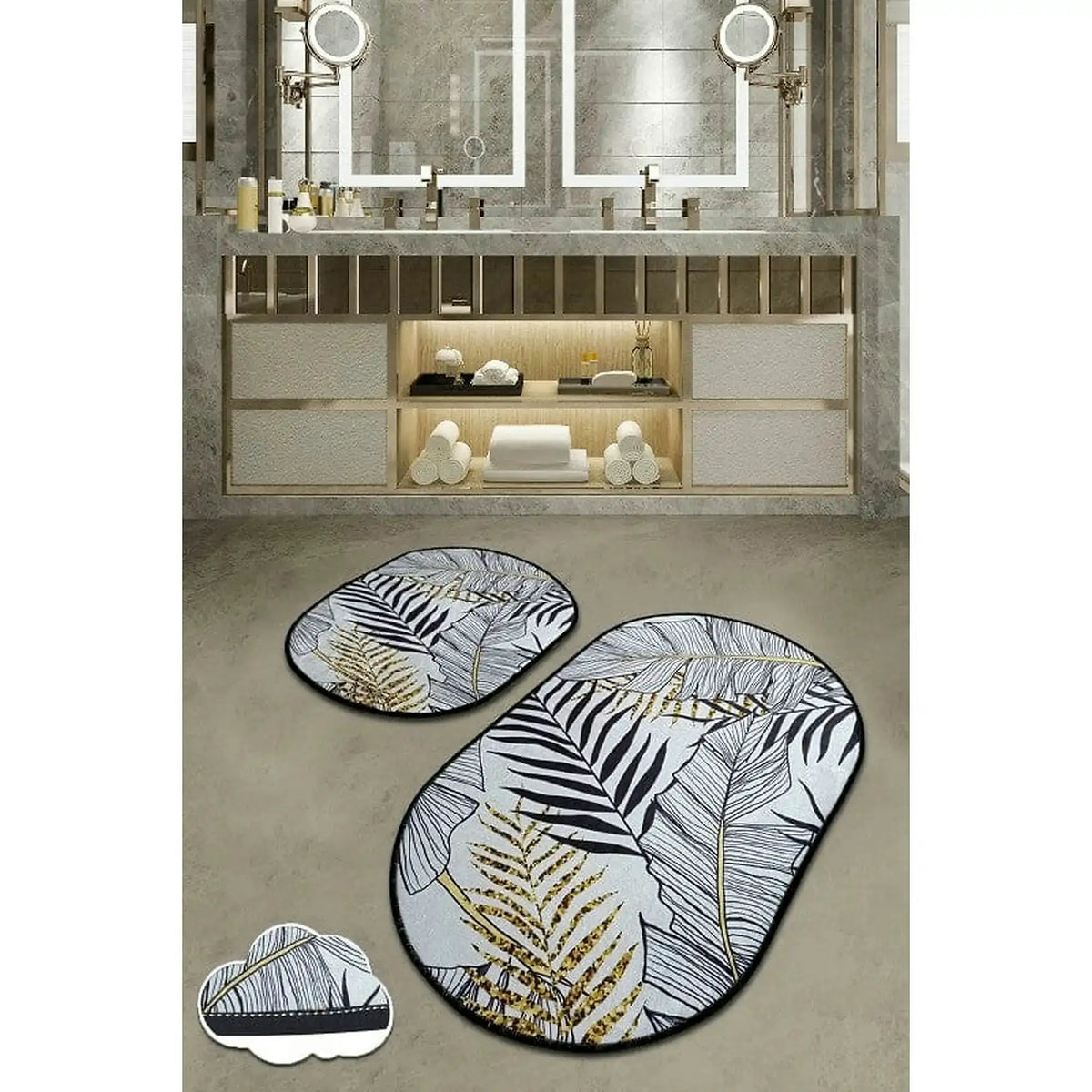 Set 2 covorase baie HERBAL, forma ovala, poliester, multicolor
