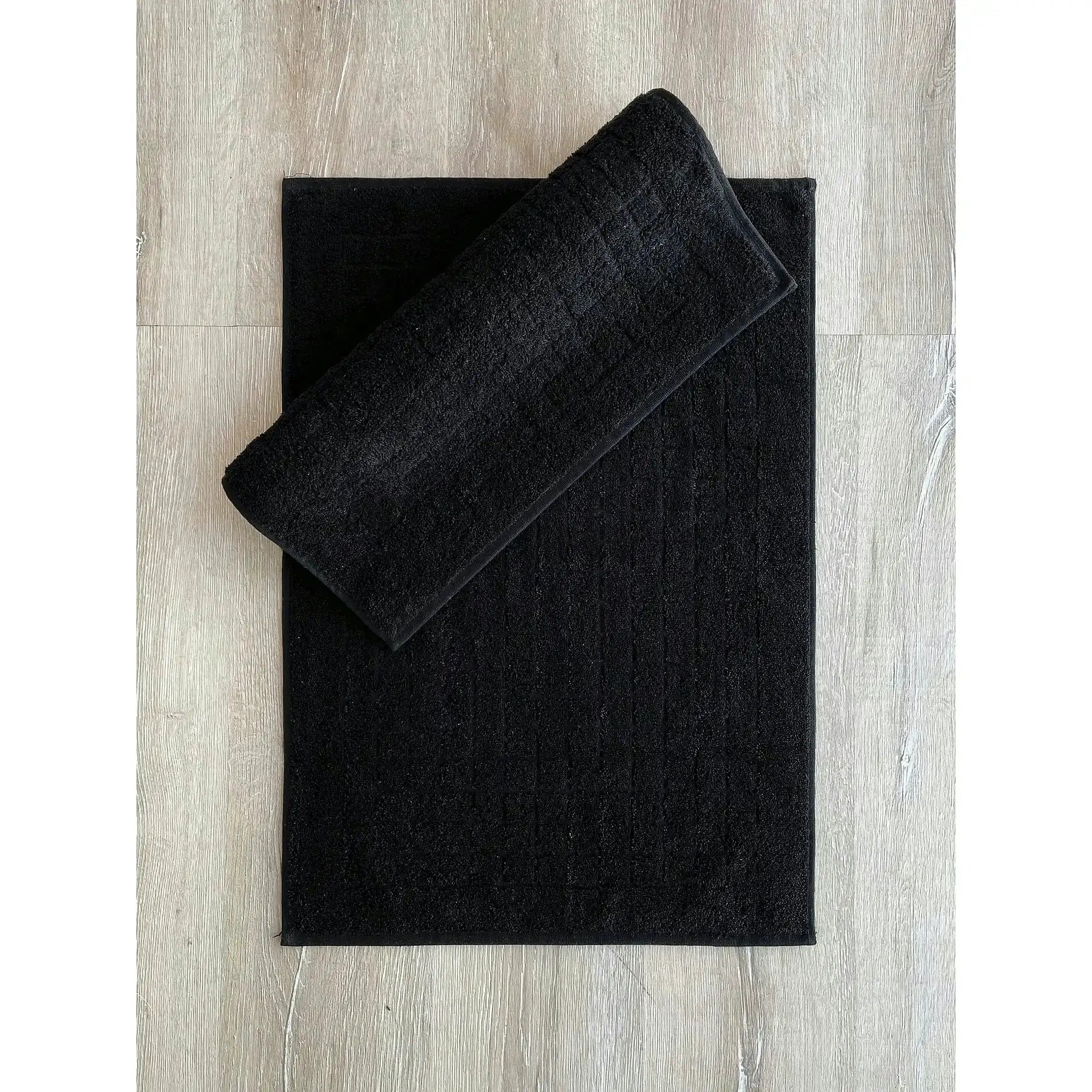 Set 2 covorase baie KARE, 50x70 cm, forma dreptunghiulara, bumbac, negru
