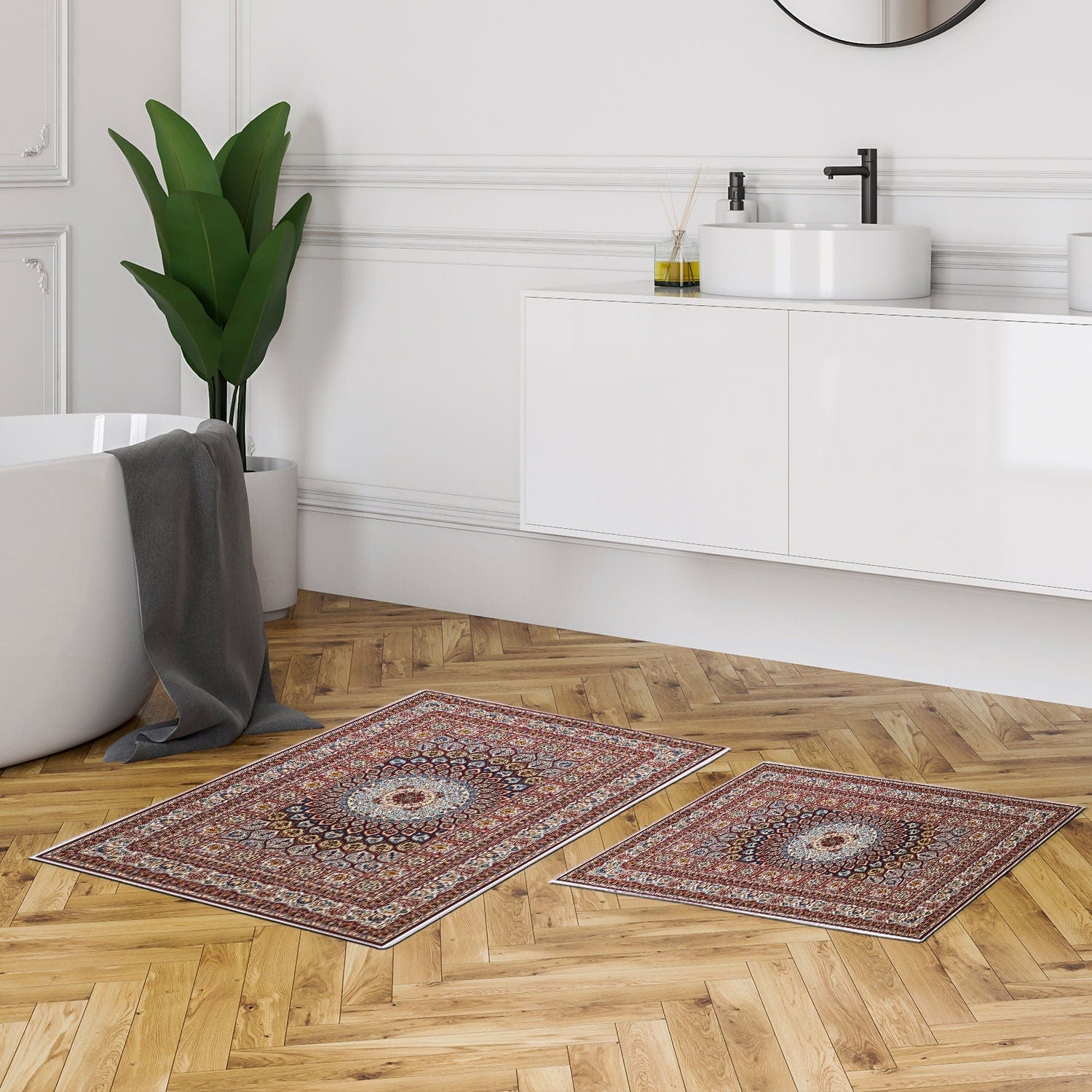 Set 2 covorase baie KT447, forma dreptunghiulara, poliester, multicolor