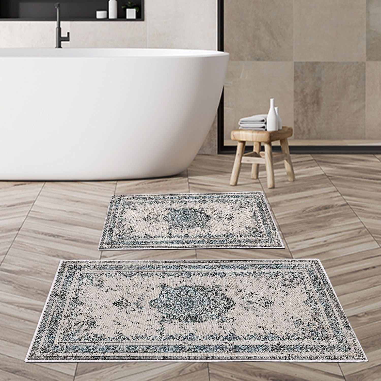 Set 2 covorase baie KT467 V2, forma dreptunghiulara, poliester, multicolor