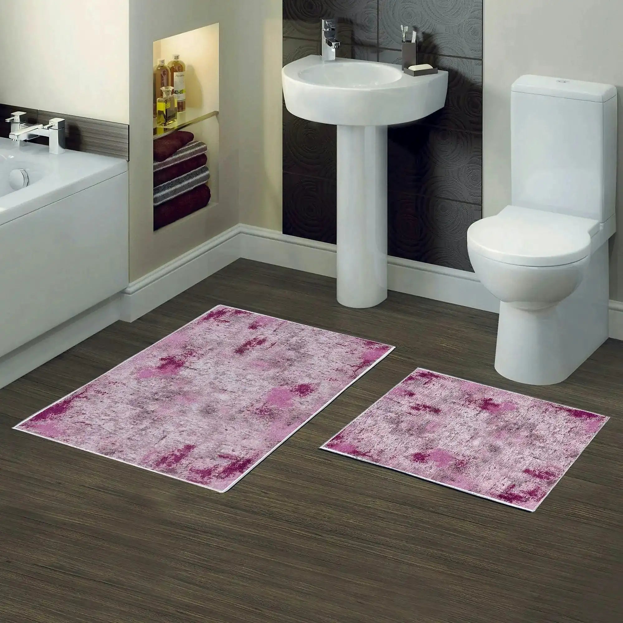Set 2 covorase baie KT495 V3, forma dreptunghiulara, poliester, roz