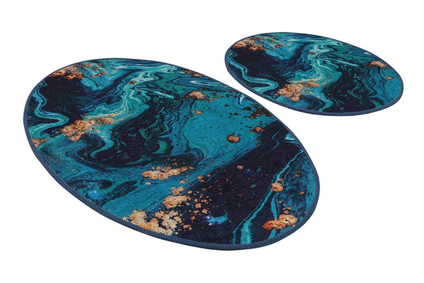 Set 2 covorase baie MARBLING, forma ovala, poliester, multicolor