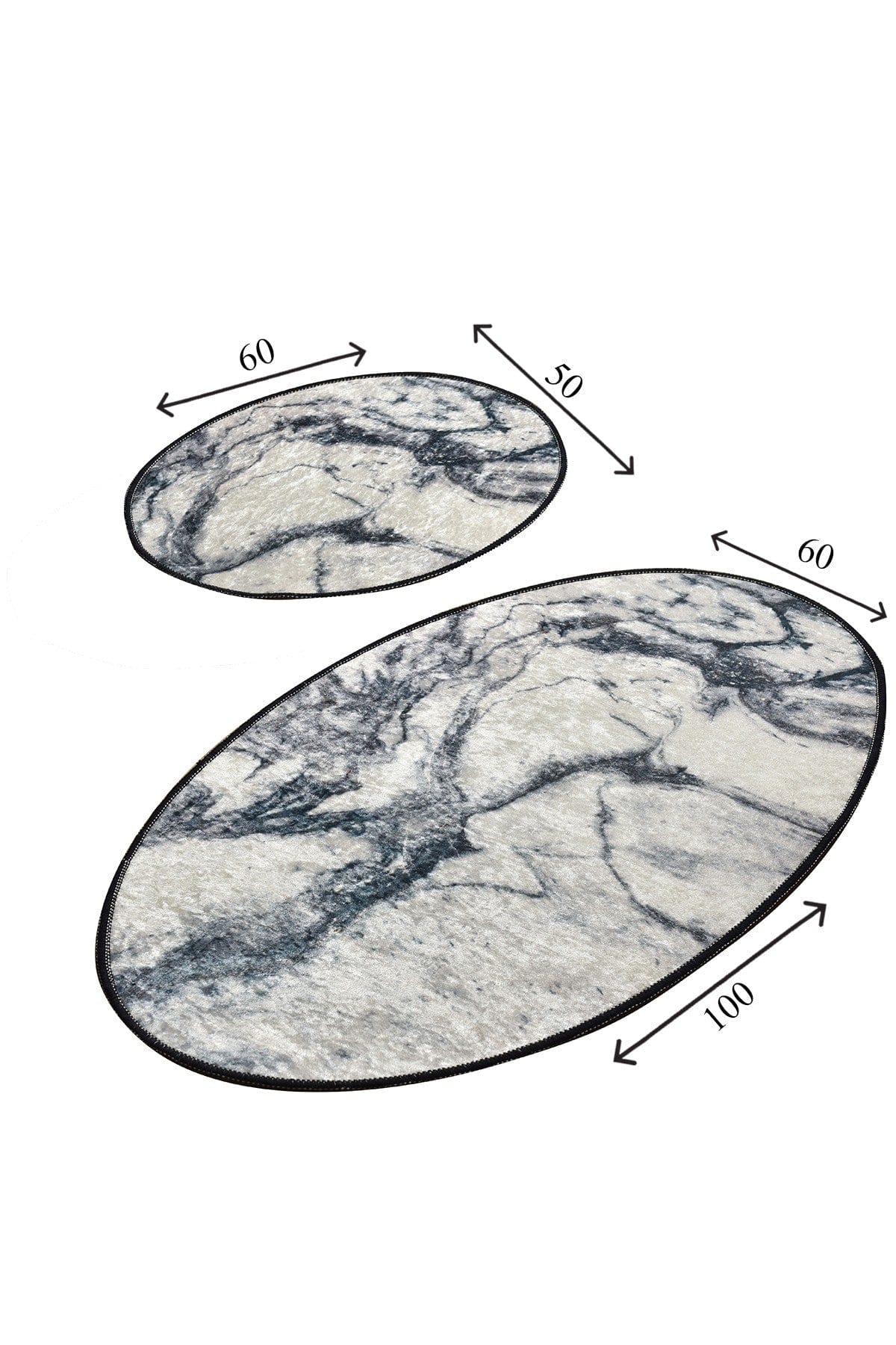 Set 2 covorase baie MERMER, forma ovala, poliester, gri/albastru