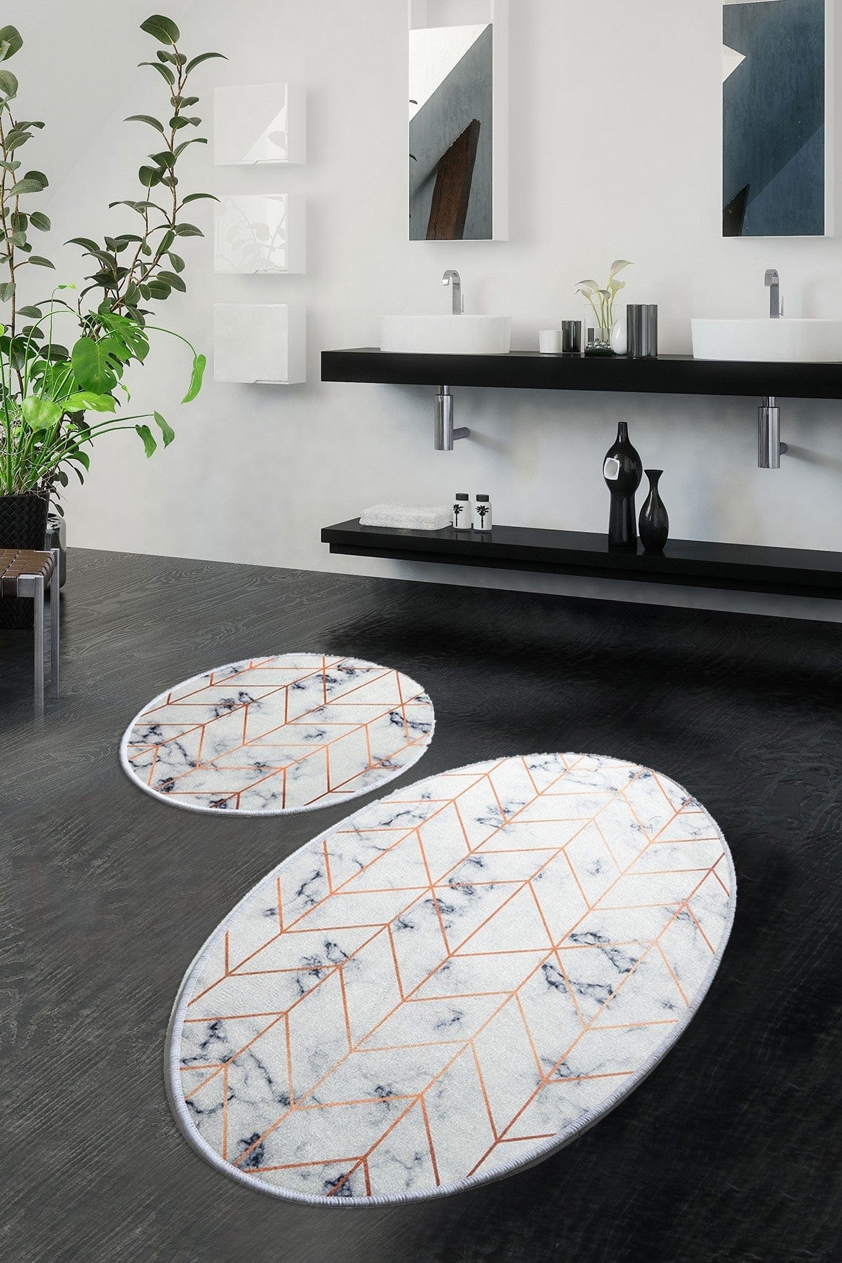 Set 2 covorase baie MOREA DJT, forma ovala, poliester, multicolor