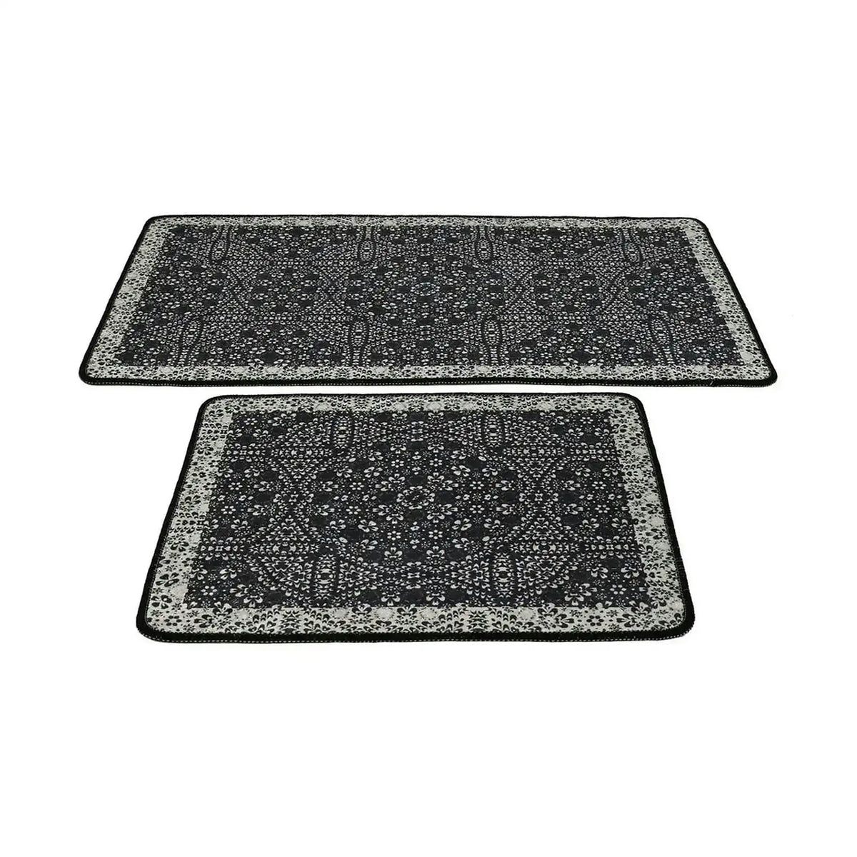 Set 2 covorase baie PAISLEY DJT, forma dreptunghiulara, poliester, negru/gri antracit