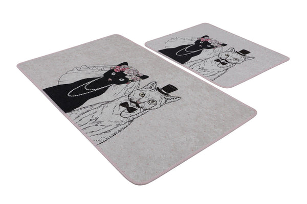 Set 2 covorase baie WEDDING, forma dreptunghiulara, poliester, gri/negru