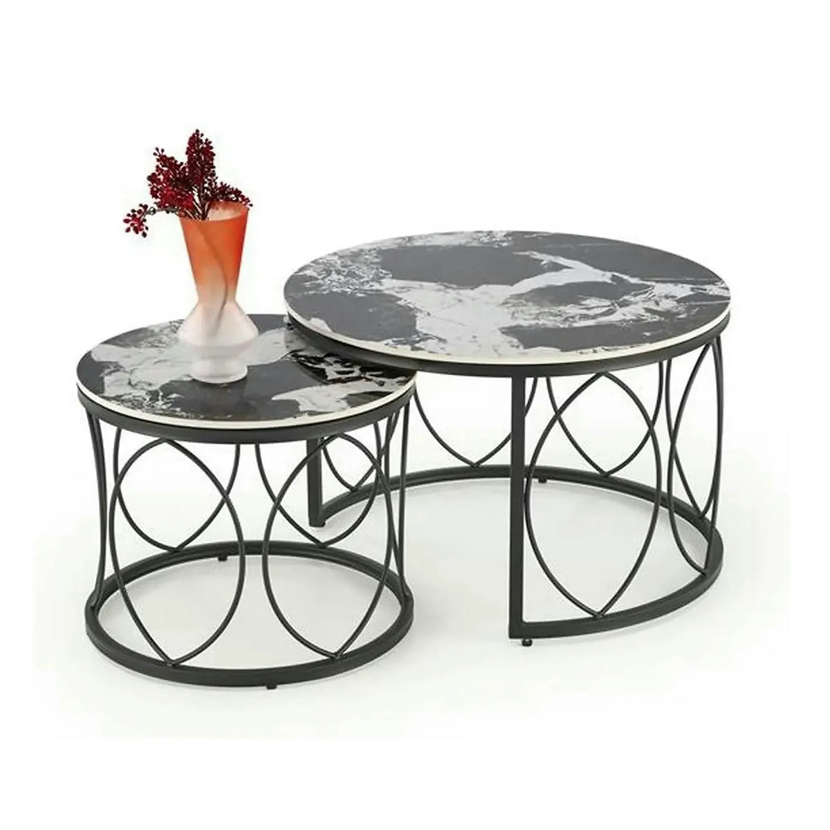 Set 2 masute ALEXANDRA, negru, ceramica/metal, 70x47/50x41 cm