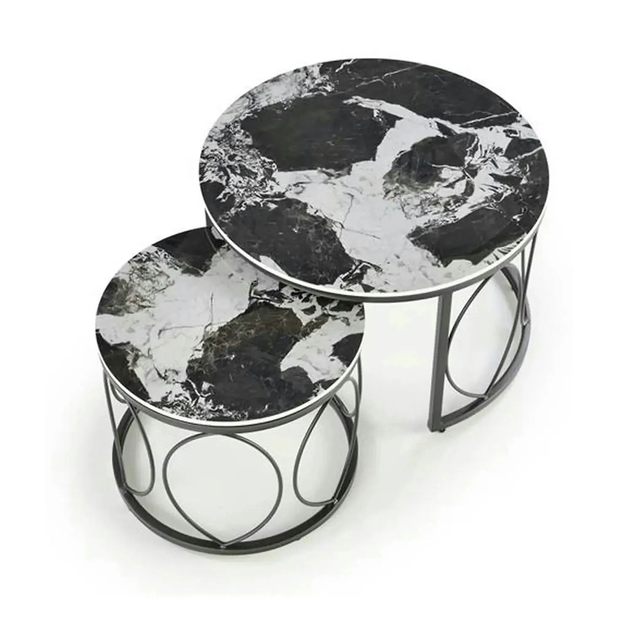 Set 2 masute ALEXANDRA, negru, ceramica/metal, 70x47/50x41 cm
