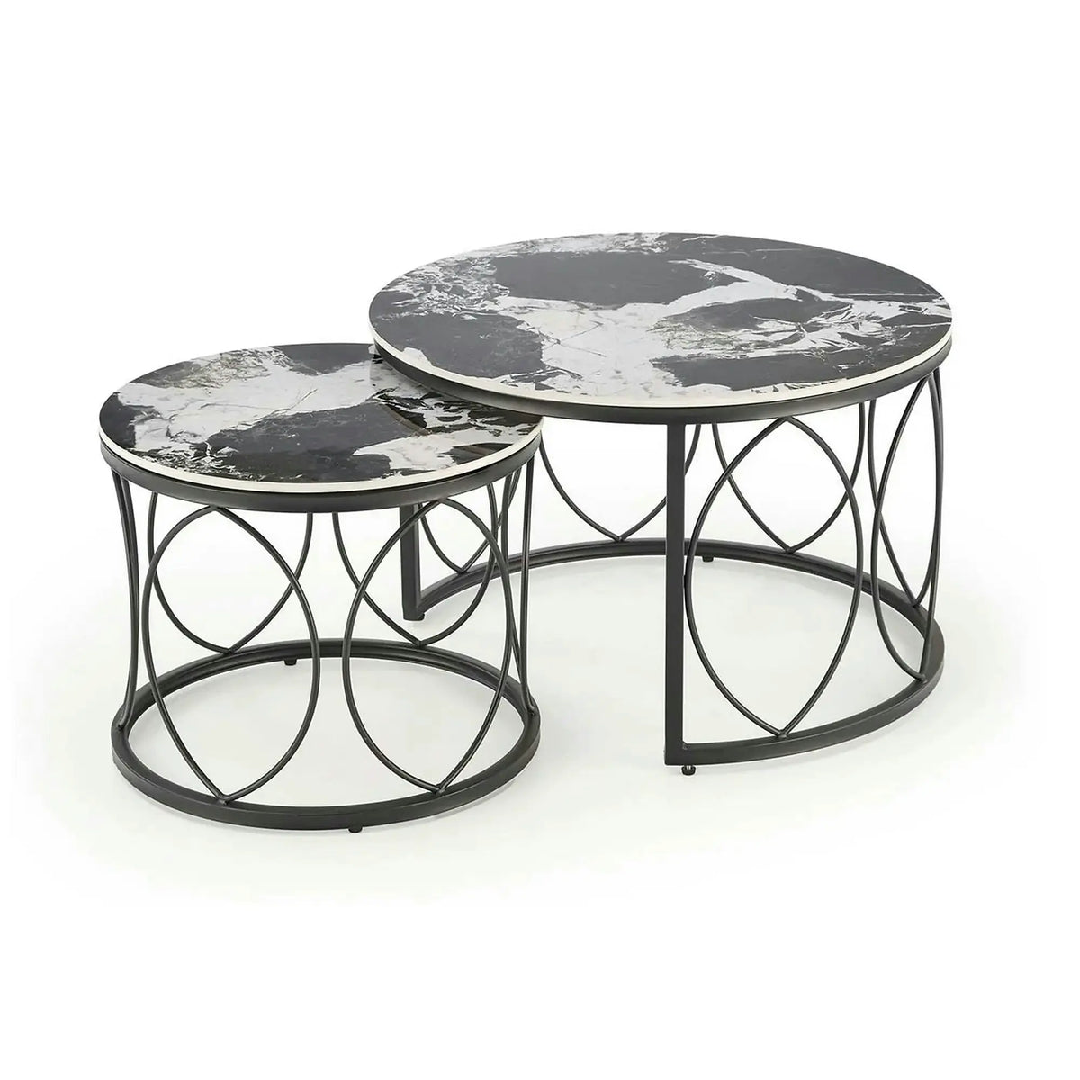 Set 2 masute ALEXANDRA, negru, ceramica/metal, 70x47/50x41 cm