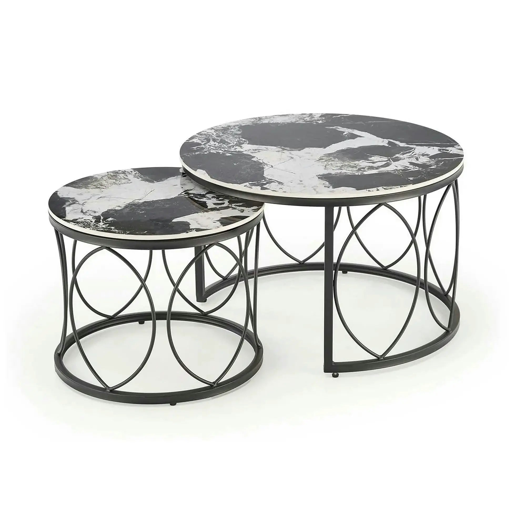 Set 2 masute ALEXANDRA, negru, ceramica/metal, 70x47/50x41 cm