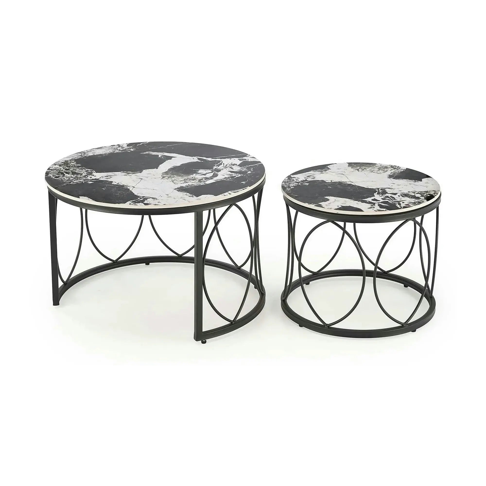 Set 2 masute ALEXANDRA, negru, ceramica/metal, 70x47/50x41 cm