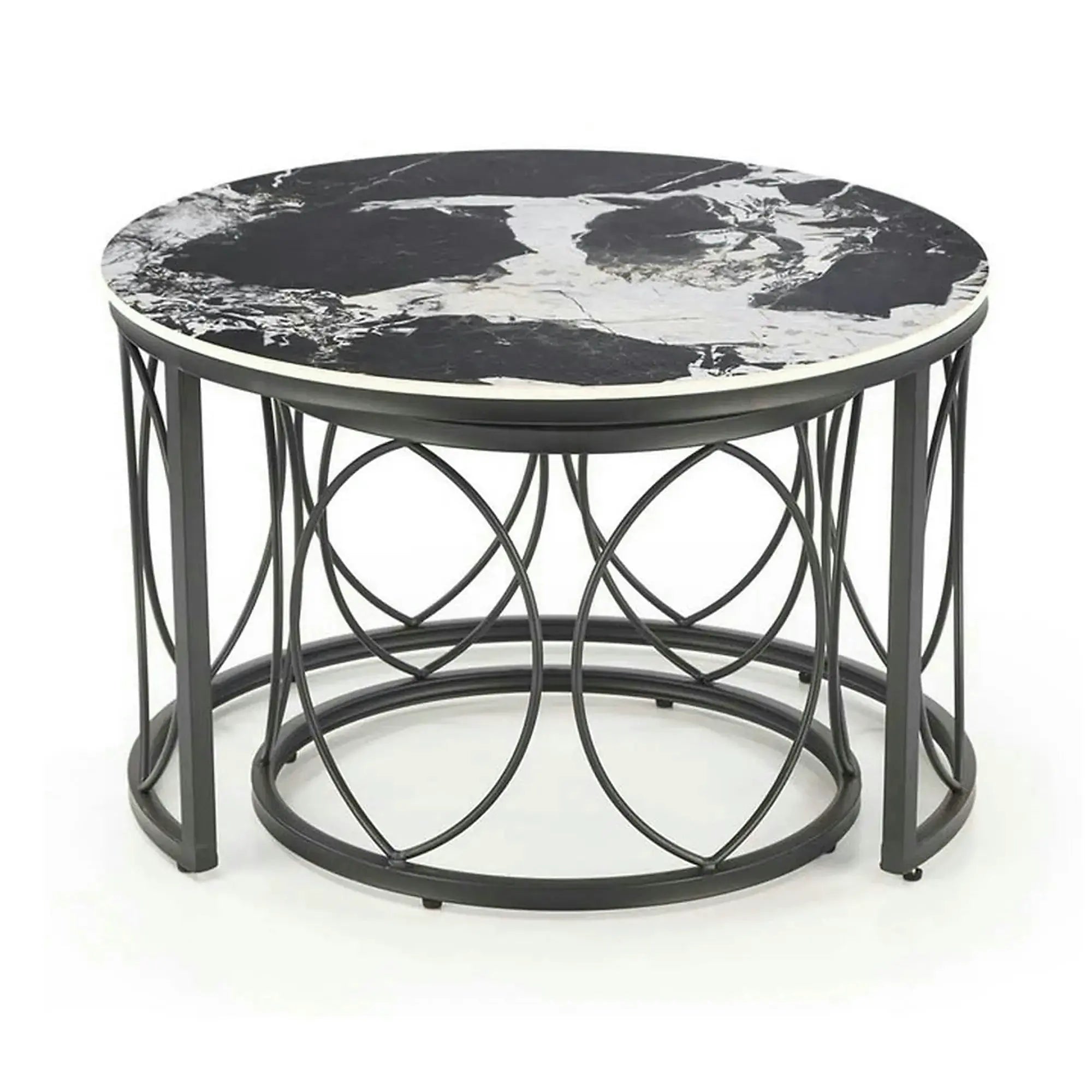 Set 2 masute ALEXANDRA, negru, ceramica/metal, 70x47/50x41 cm