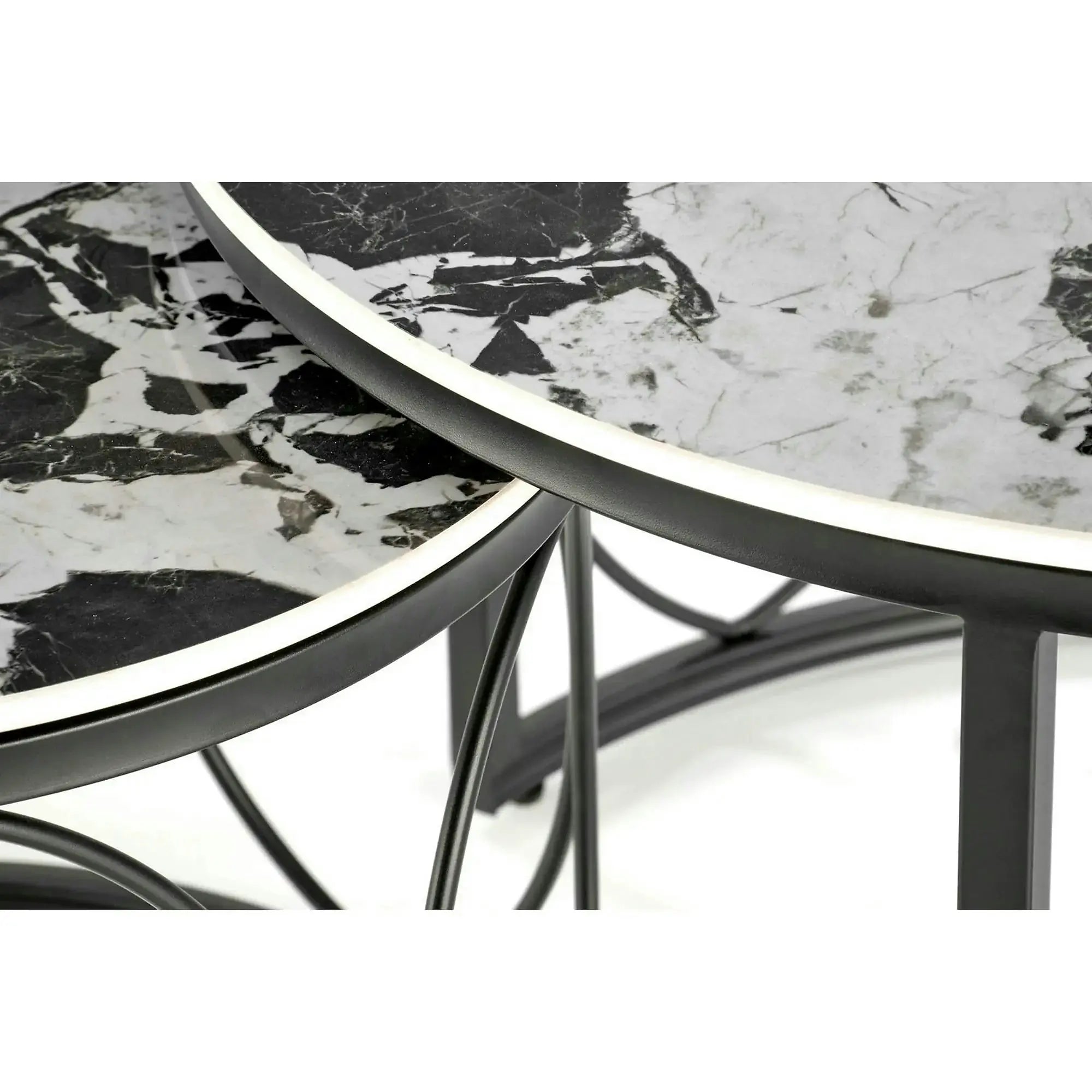 Set 2 masute ALEXANDRA, negru, ceramica/metal, 70x47/50x41 cm