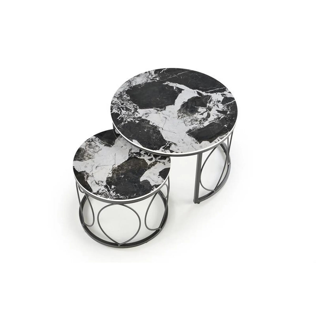 Set 2 masute ALEXANDRA, negru, ceramica/metal, 70x47/50x41 cm