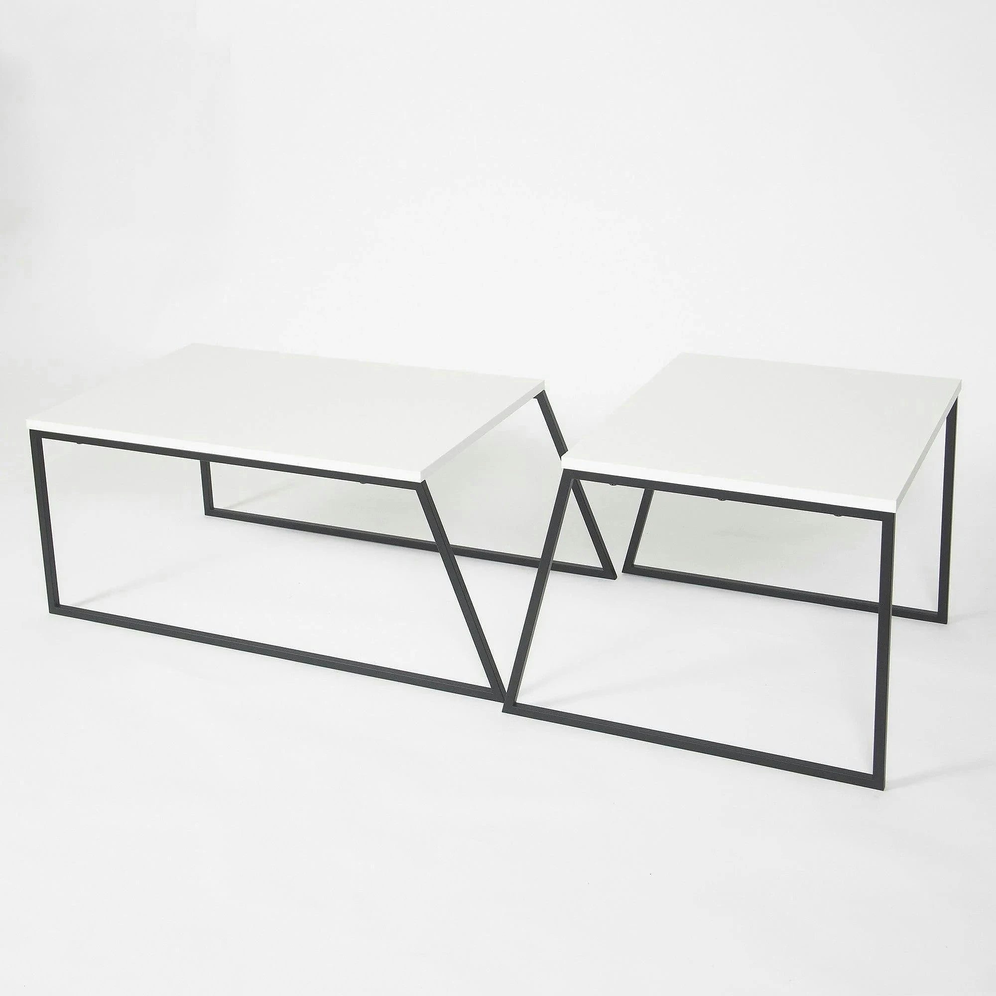 Set 2 masute cafea 855DTE2915, alb/negru, PAL melaminat/metal