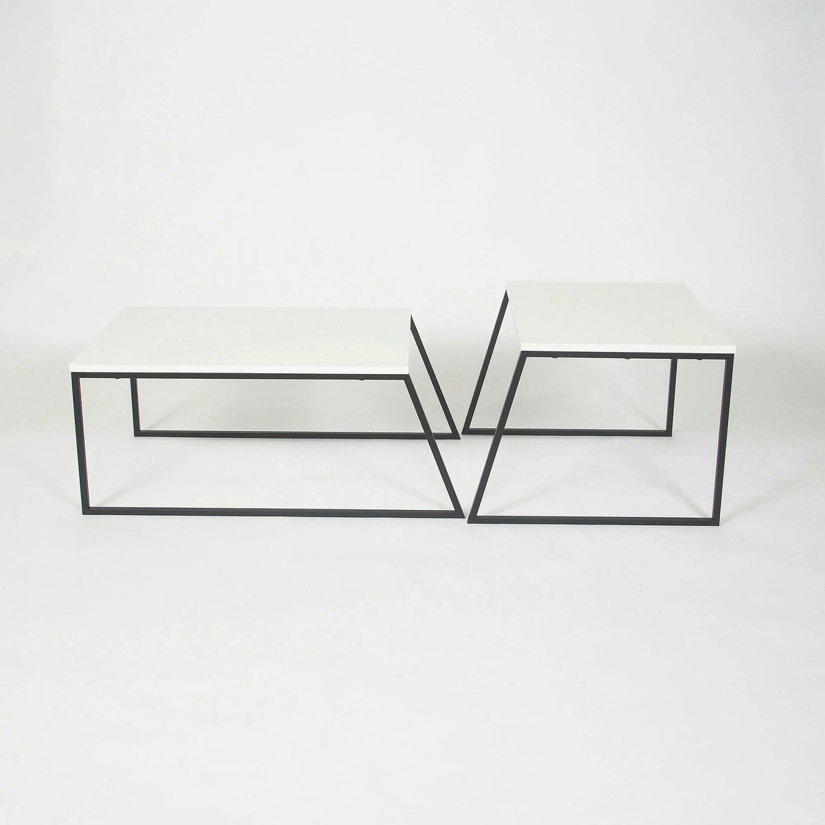 Set 2 masute cafea 855DTE2915, alb/negru, PAL melaminat/metal